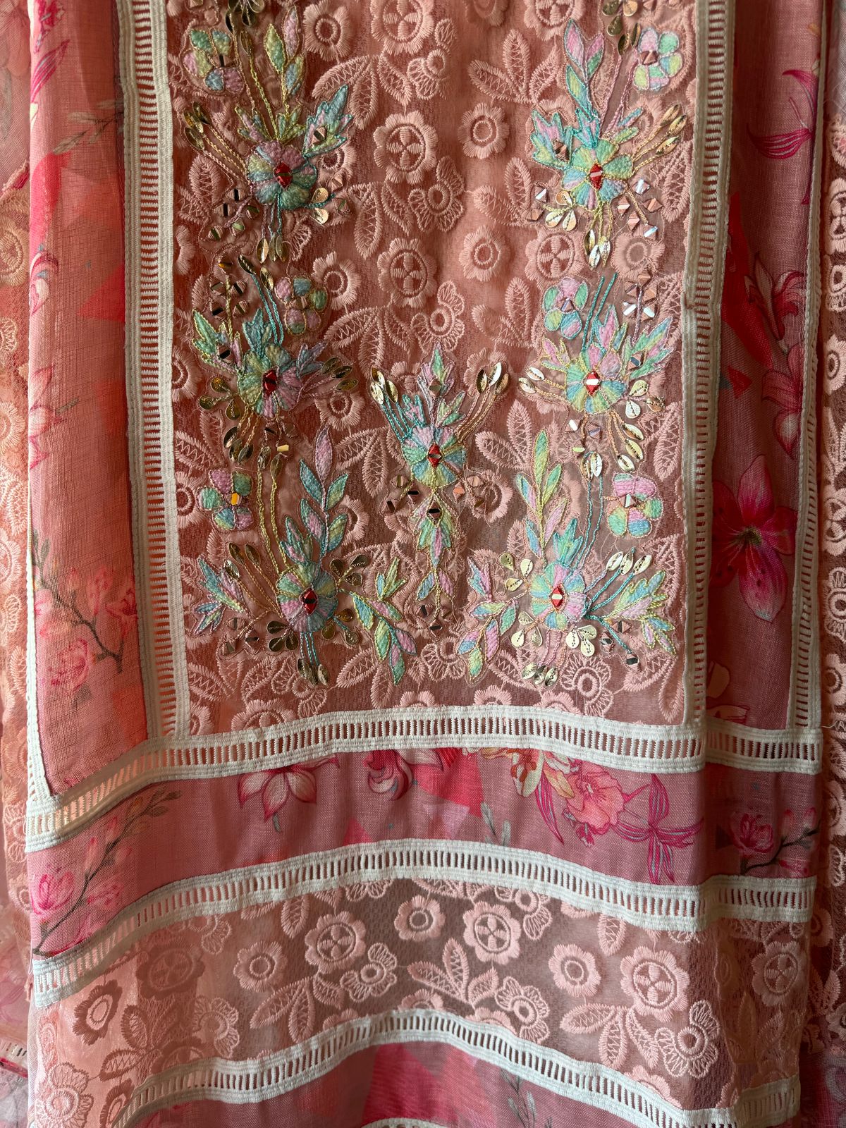 Designer Cotton Crochia embroidered front with Multi coloured