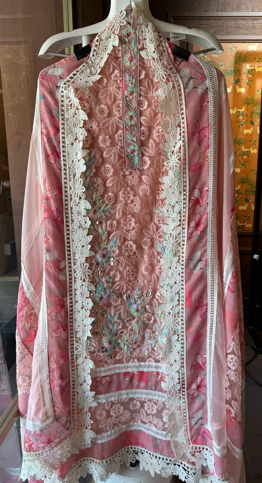 Designer Cotton Crochia embroidered front with Multi coloured