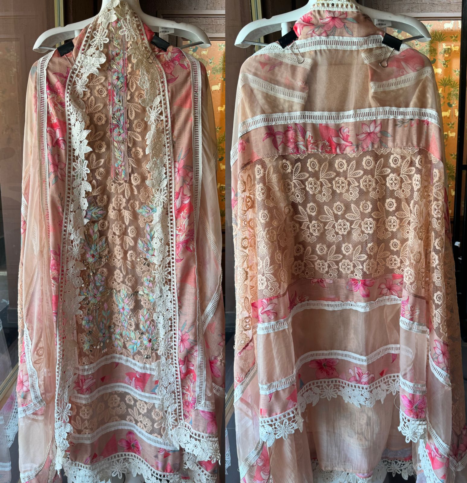 Designer Cotton Crochia embroidered front with Multi coloured