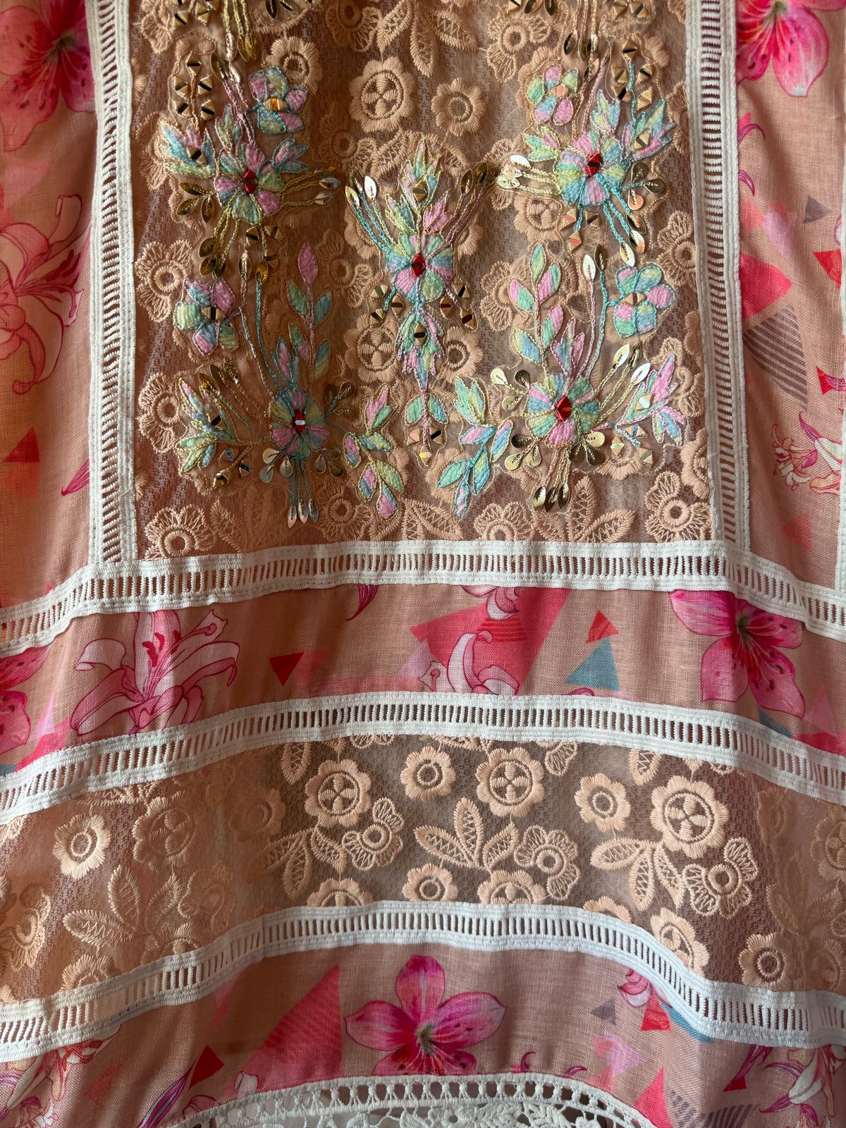 Designer Cotton Crochia embroidered front with Multi coloured