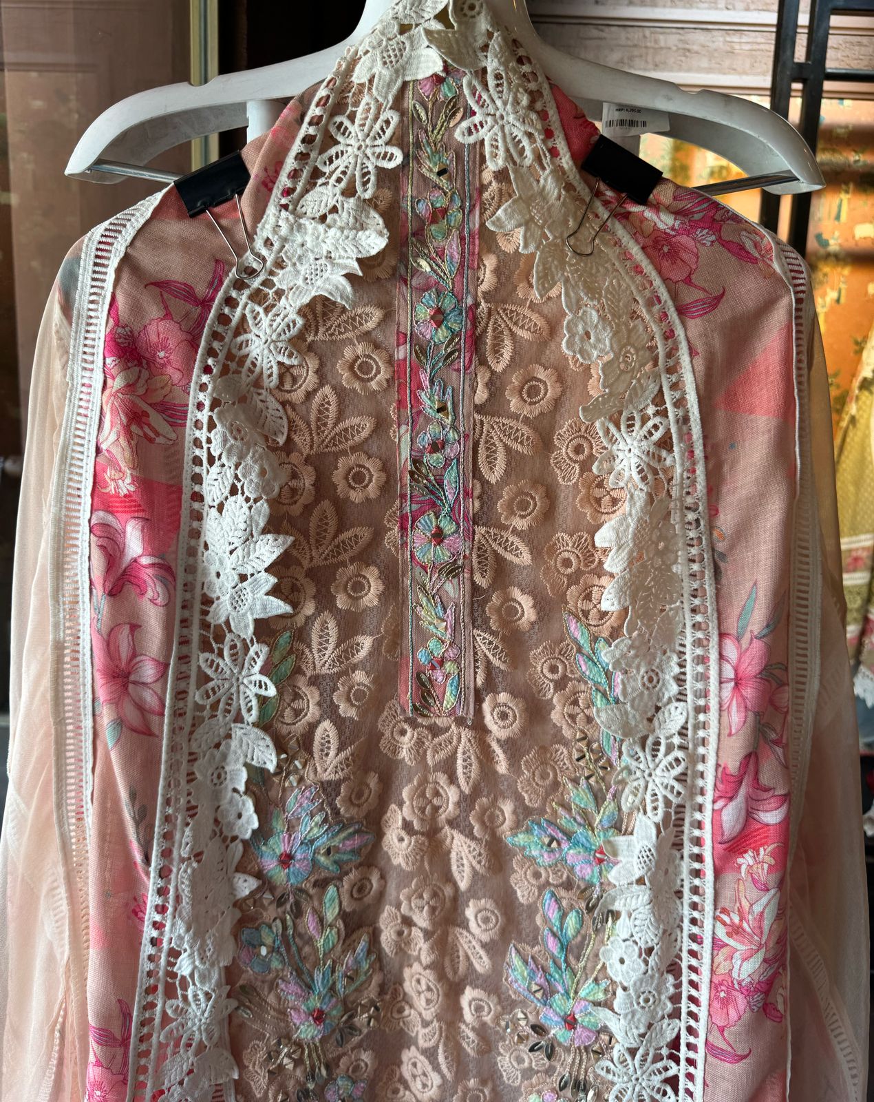 Designer Cotton Crochia embroidered front with Multi coloured