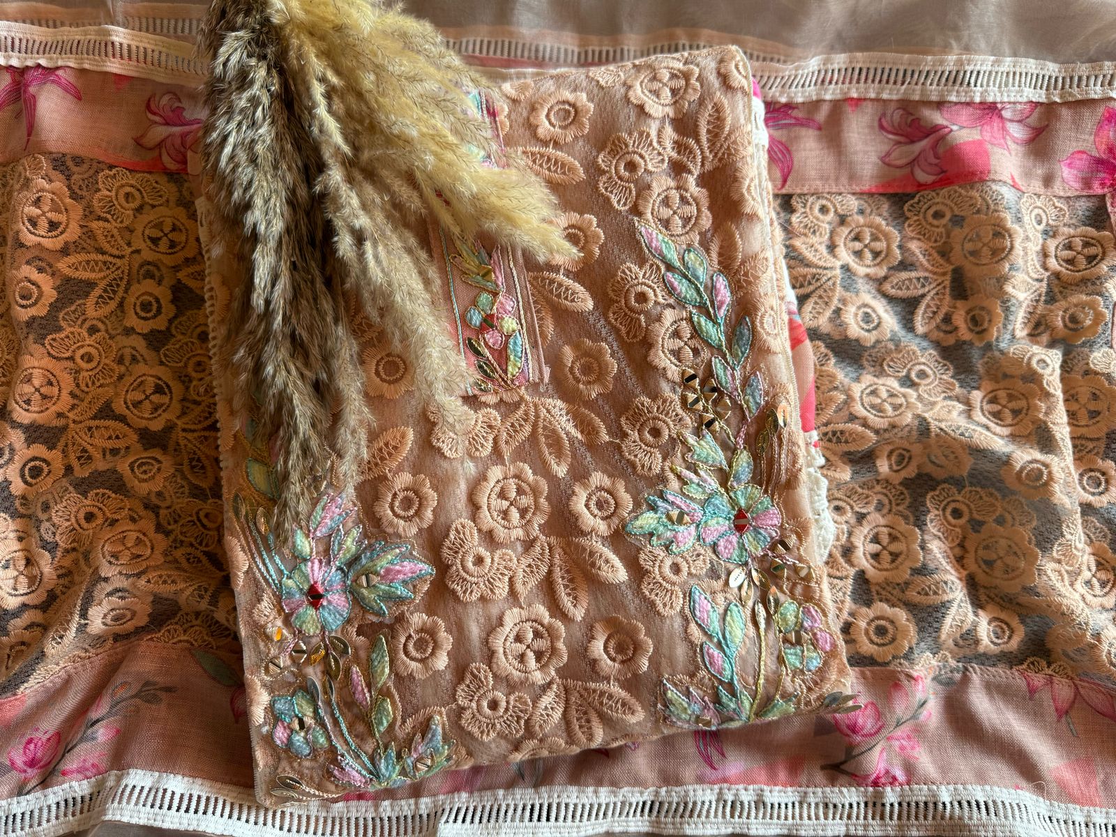 Designer Cotton Crochia embroidered front with Multi coloured