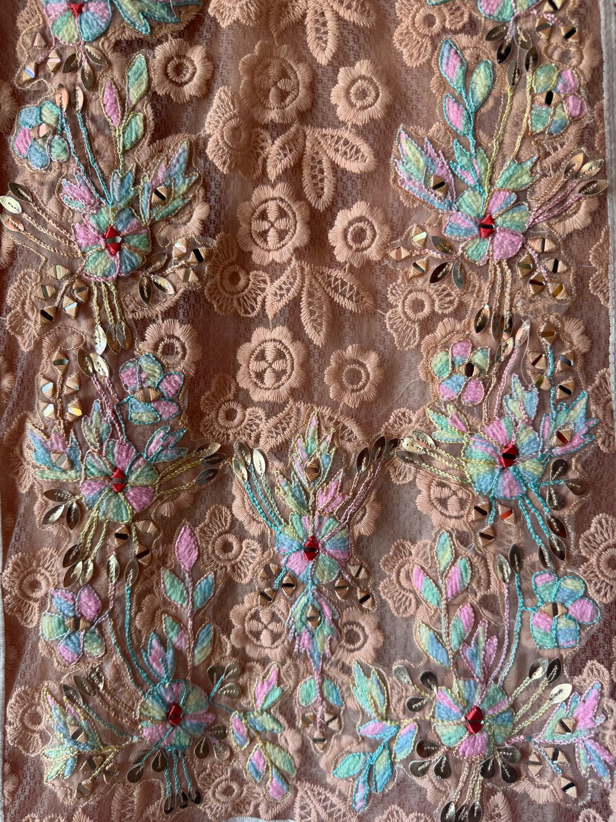 Designer Cotton Crochia embroidered front with Multi coloured