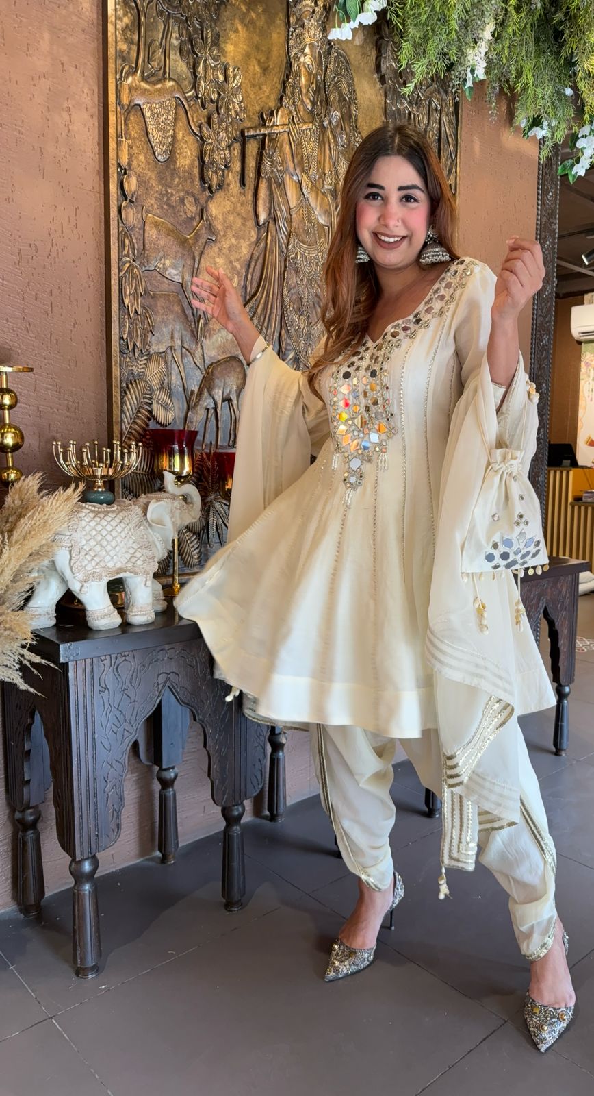 Mul cotton chanderi Anarkali With very gorgeous mirror