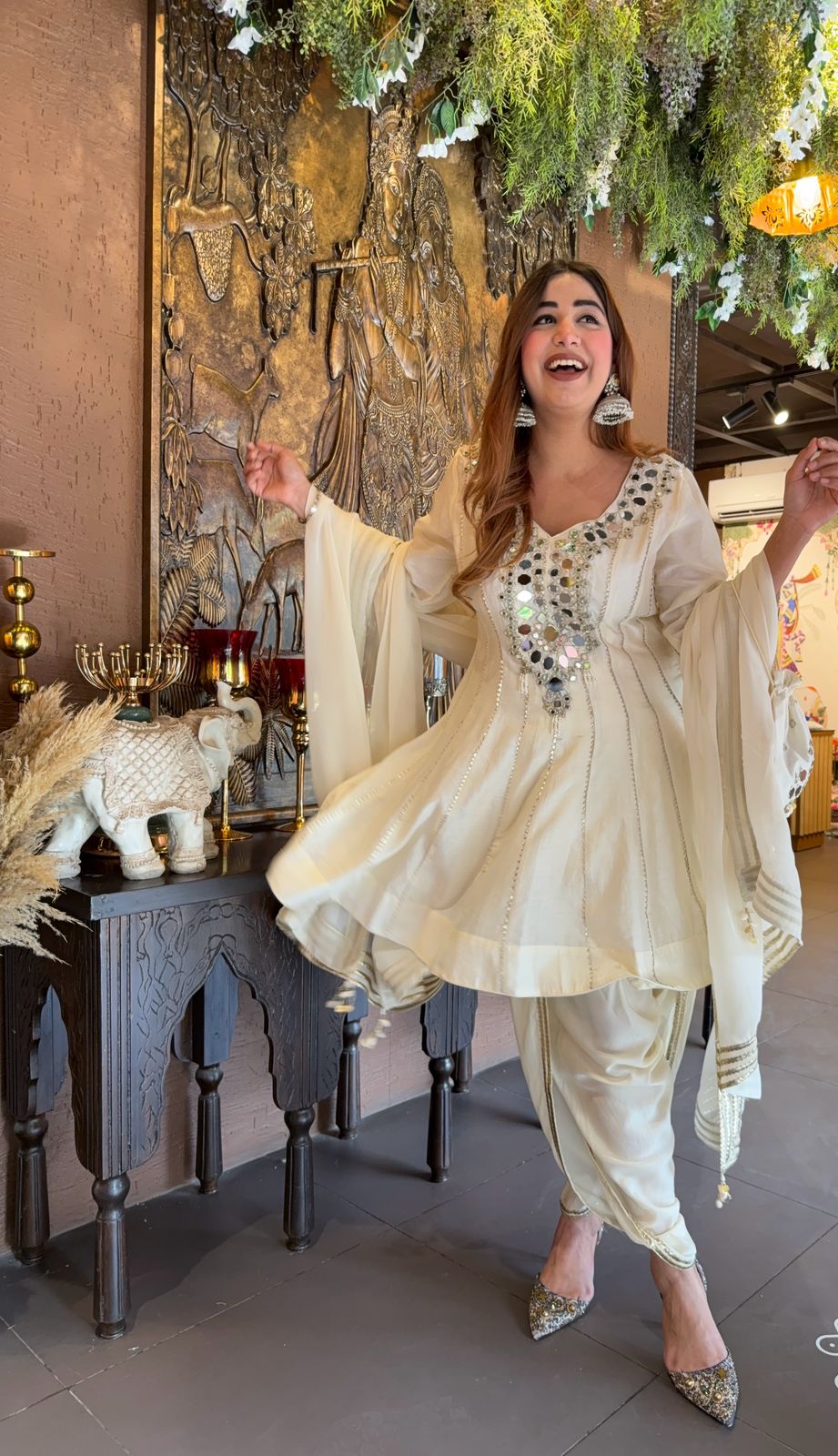 Mul cotton chanderi Anarkali With very gorgeous mirror