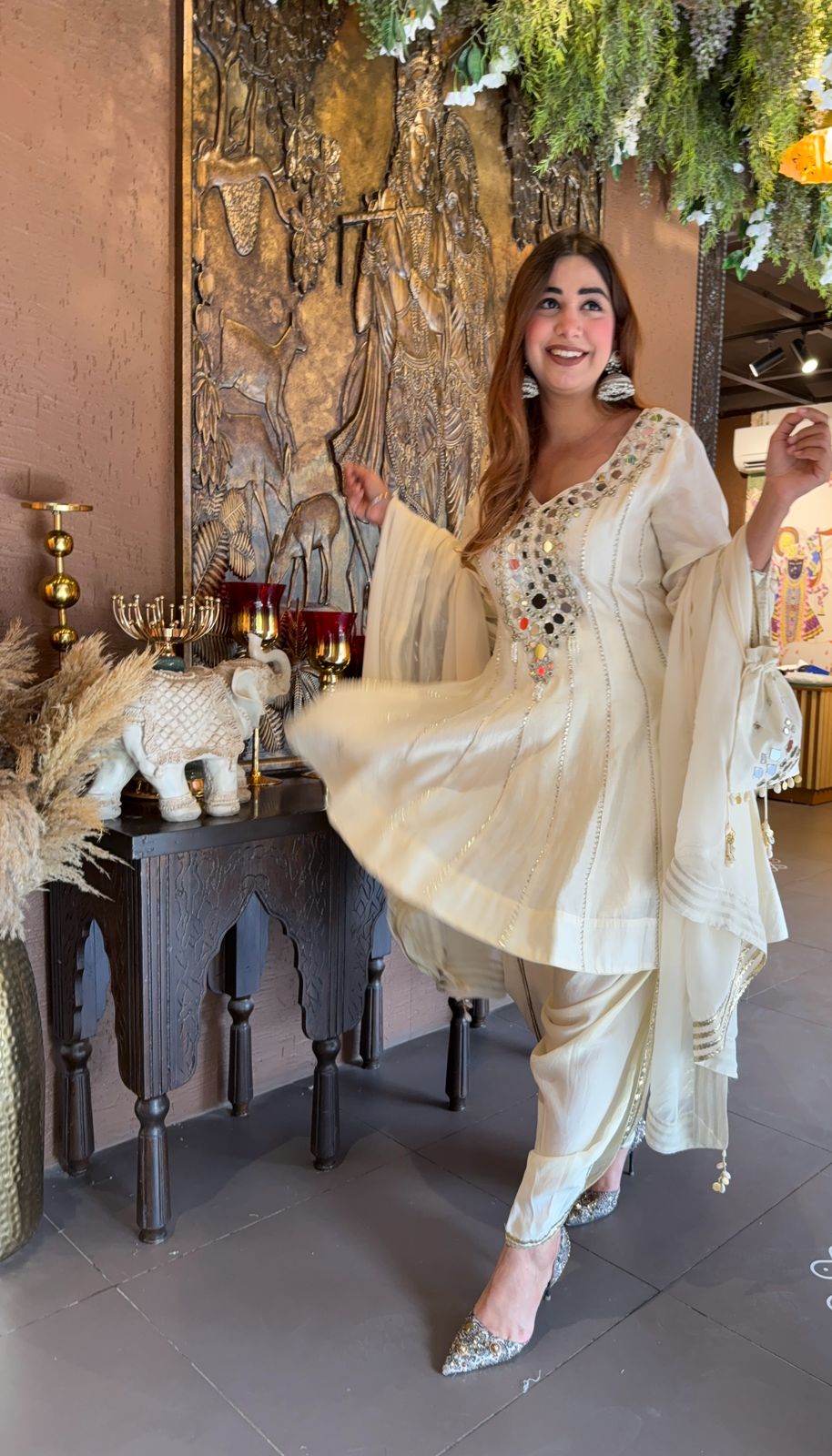 Mul cotton chanderi Anarkali With very gorgeous mirror