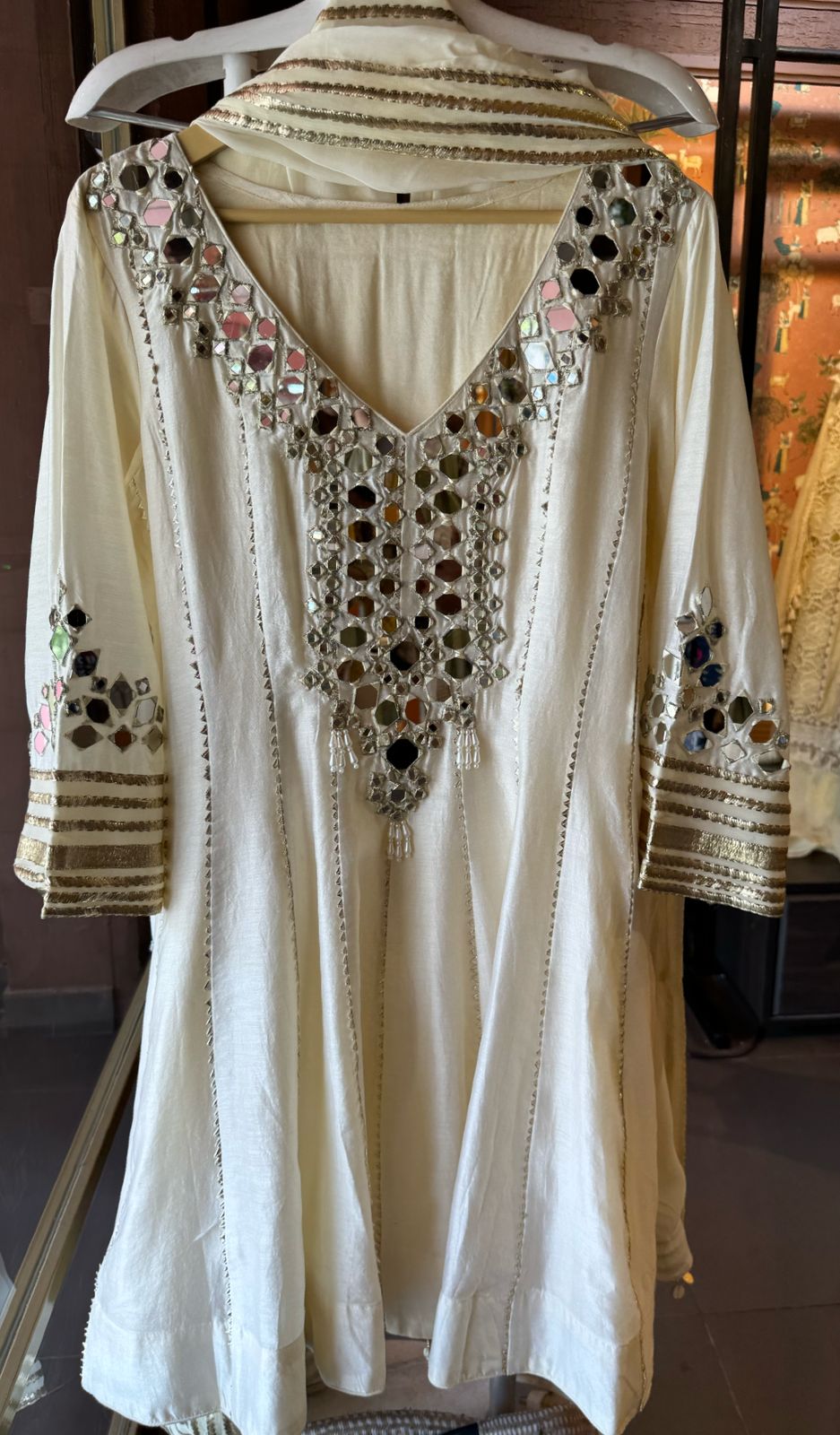 Mul cotton chanderi Anarkali With very gorgeous mirror