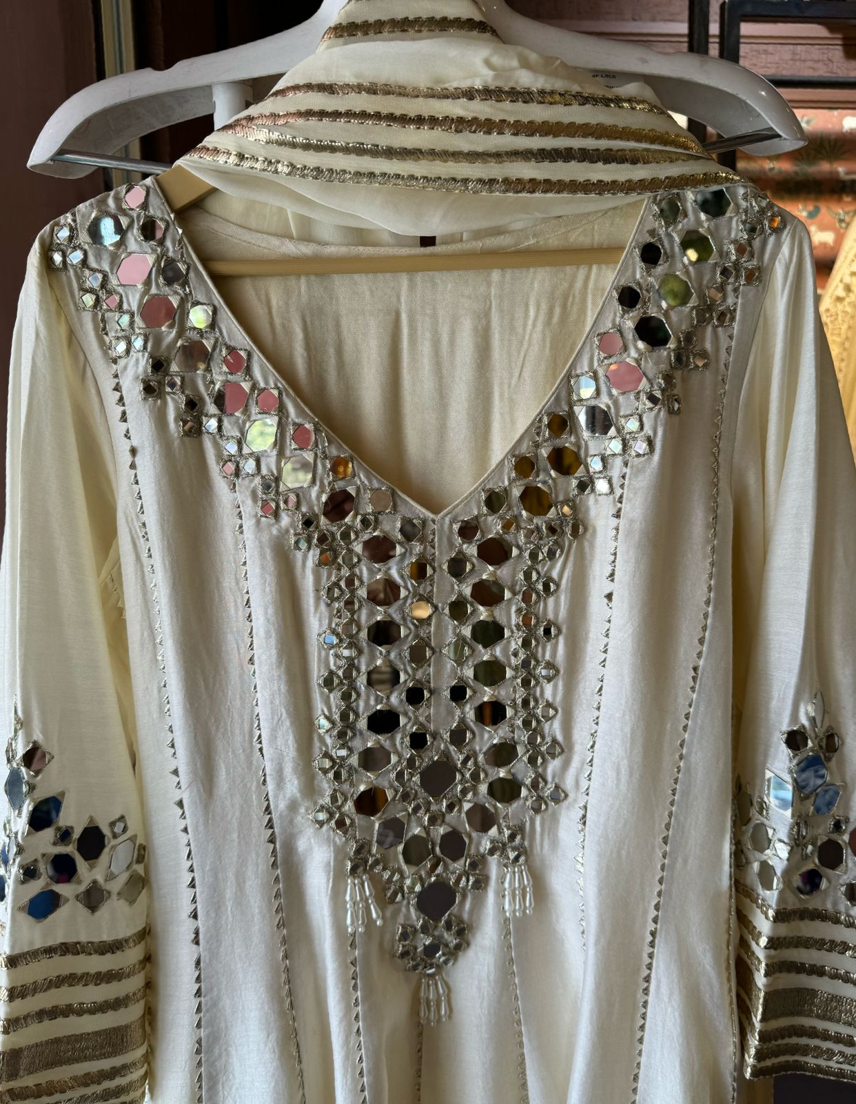 Mul cotton chanderi Anarkali With very gorgeous mirror