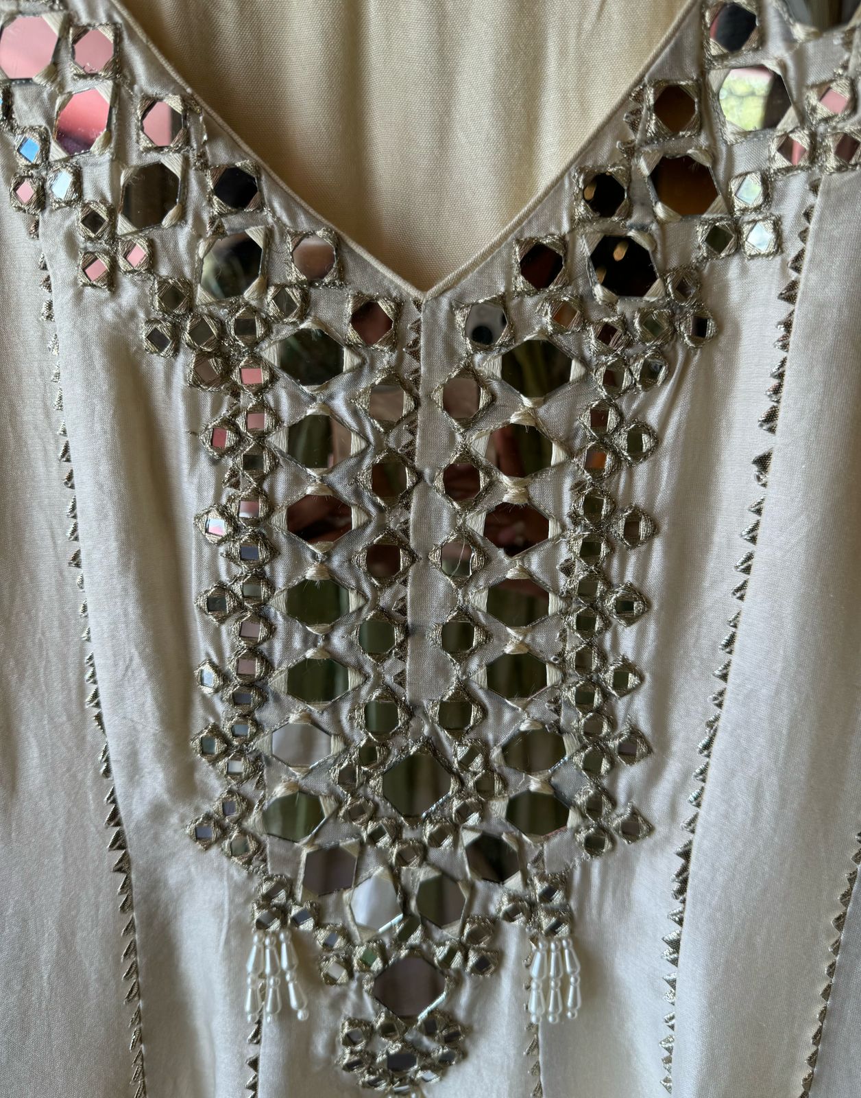 Mul cotton chanderi Anarkali With very gorgeous mirror