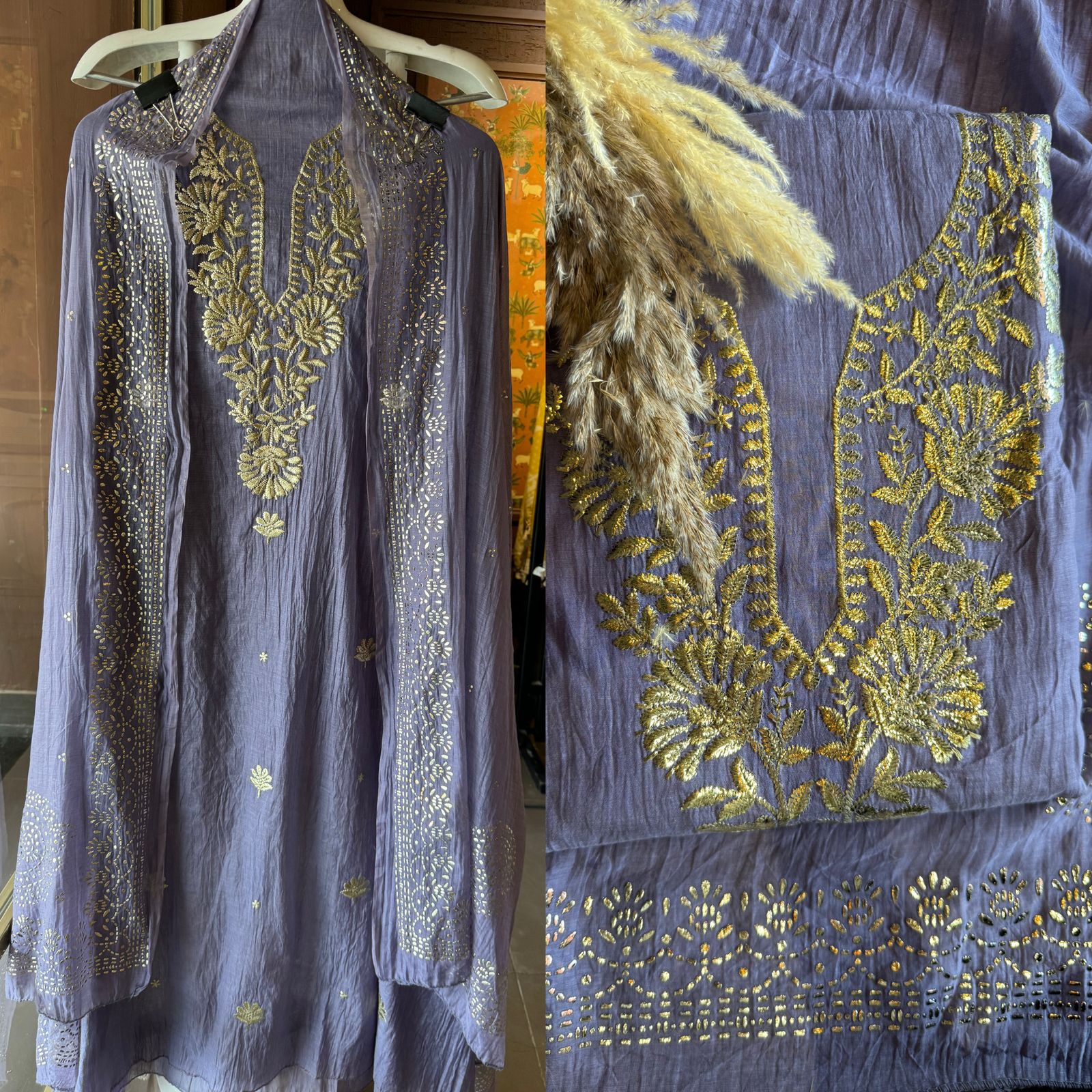 Shop Our latest Mul Chanderi Articles with pitta work