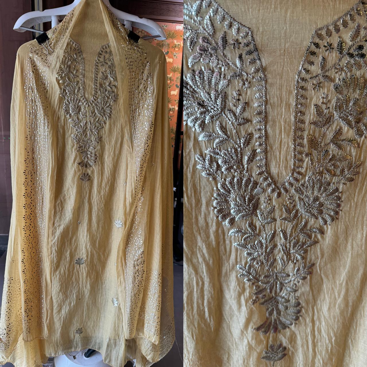 Shop Our latest Mul Chanderi Articles with pitta work