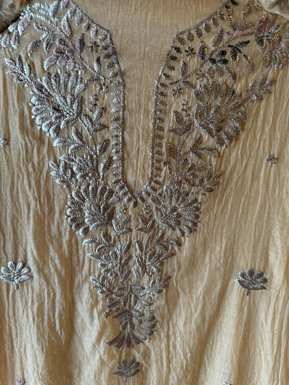 Shop Our latest Mul Chanderi Articles with pitta work