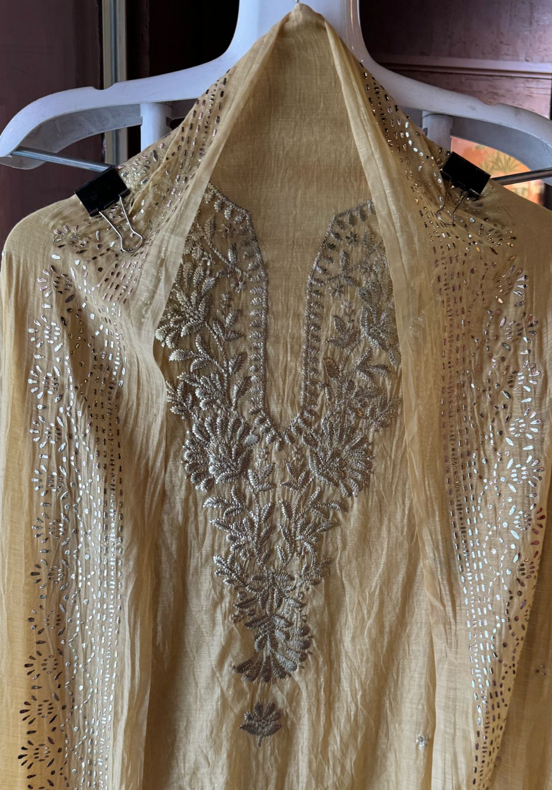 Shop Our latest Mul Chanderi Articles with pitta work