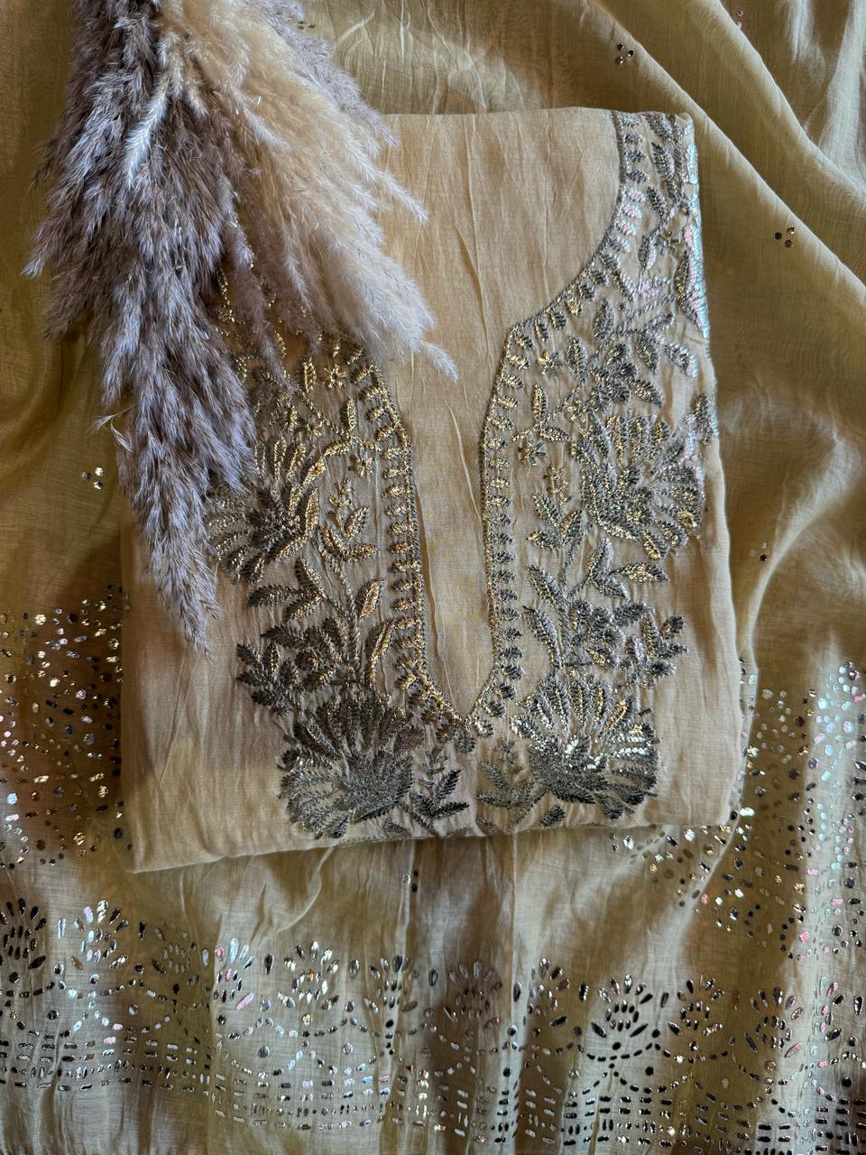 Shop Our latest Mul Chanderi Articles with pitta work