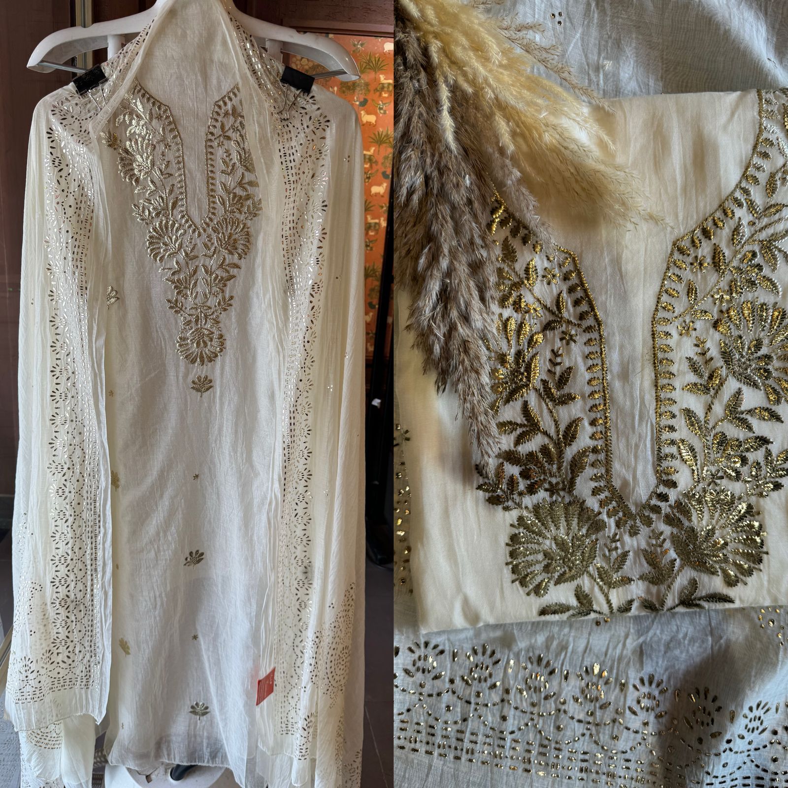 Shop Our latest Mul Chanderi Articles with pitta work