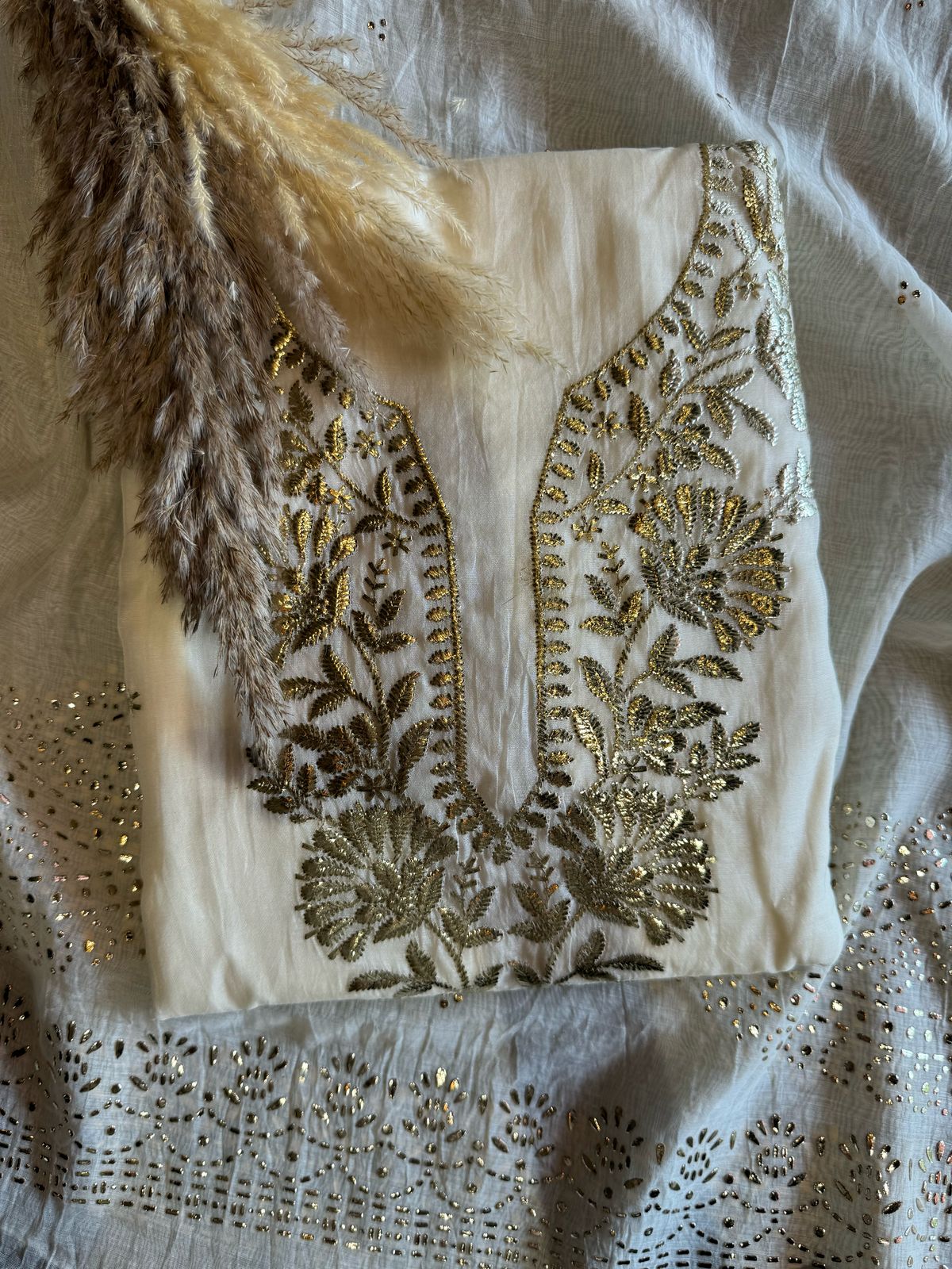 Shop Our latest Mul Chanderi Articles with pitta work