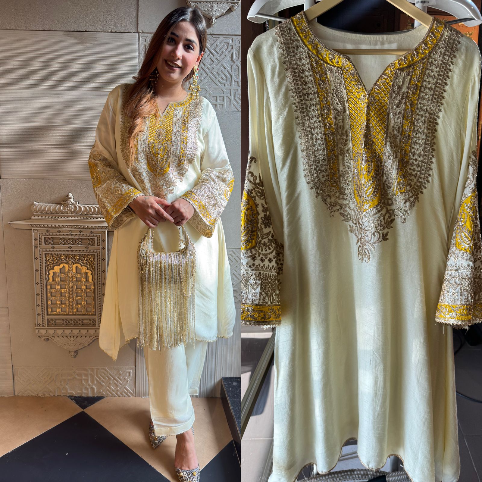 Pure 100% raw silk Kurta with Very beautiful Gold Zari