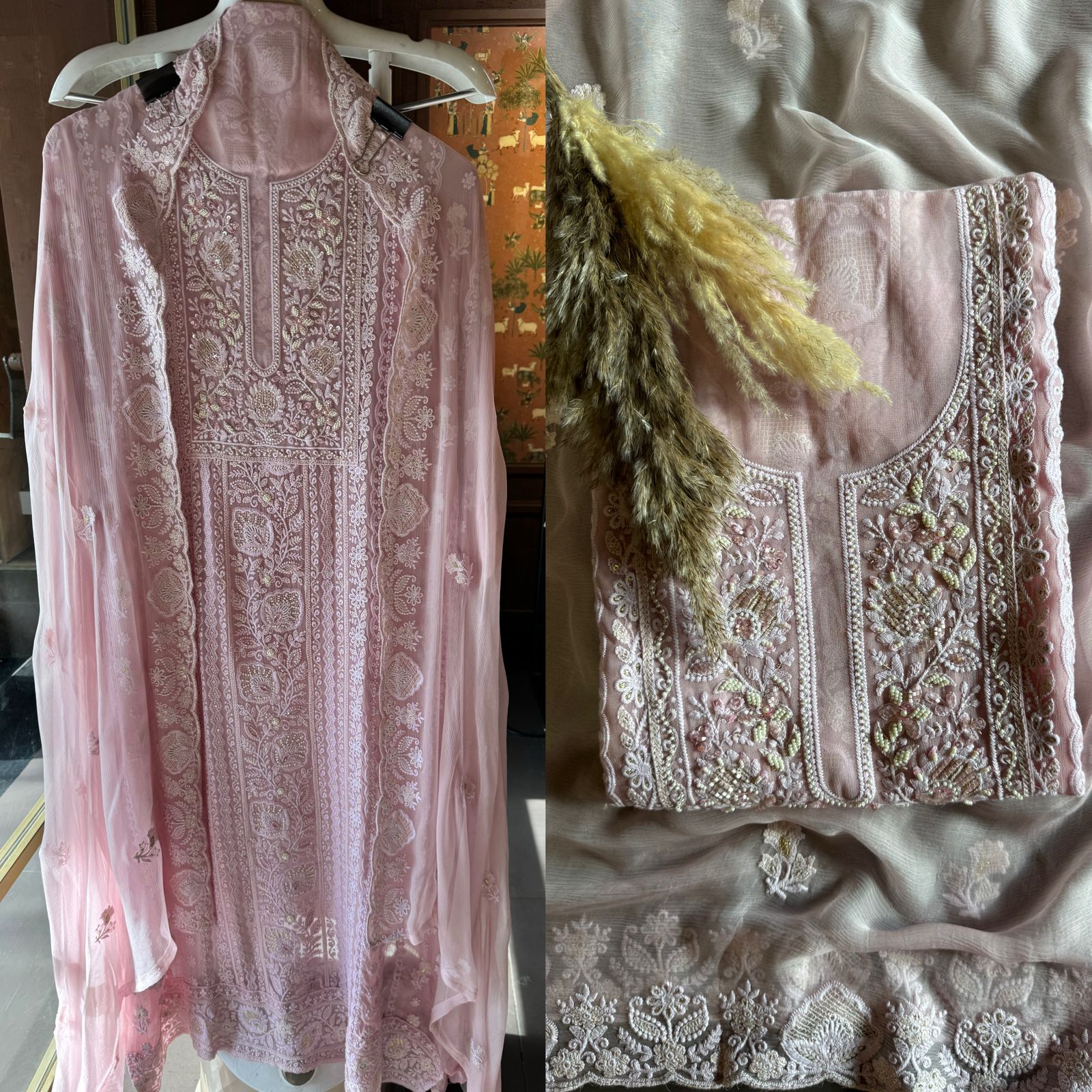 Pure Georgette Lakhnavi Embroidered Shirt