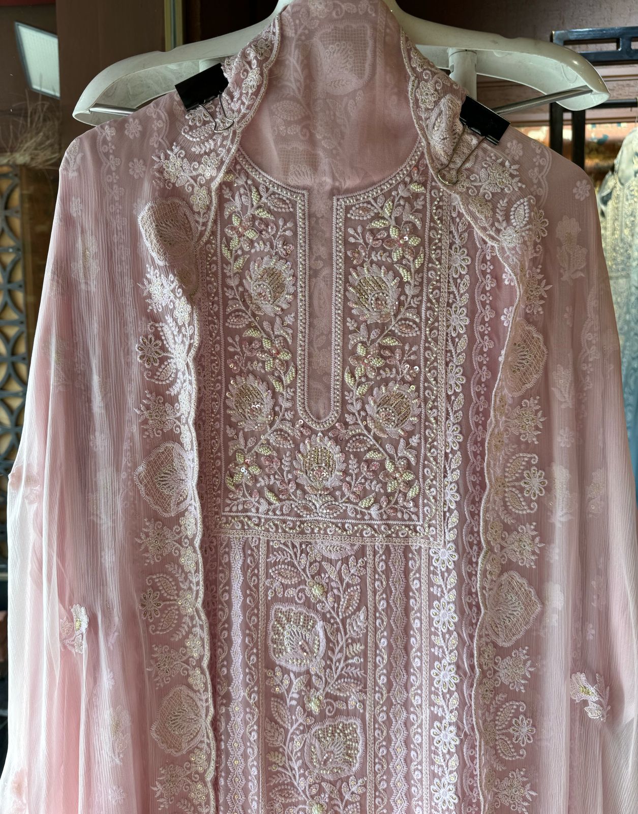 Pure Georgette Lakhnavi Embroidered Shirt