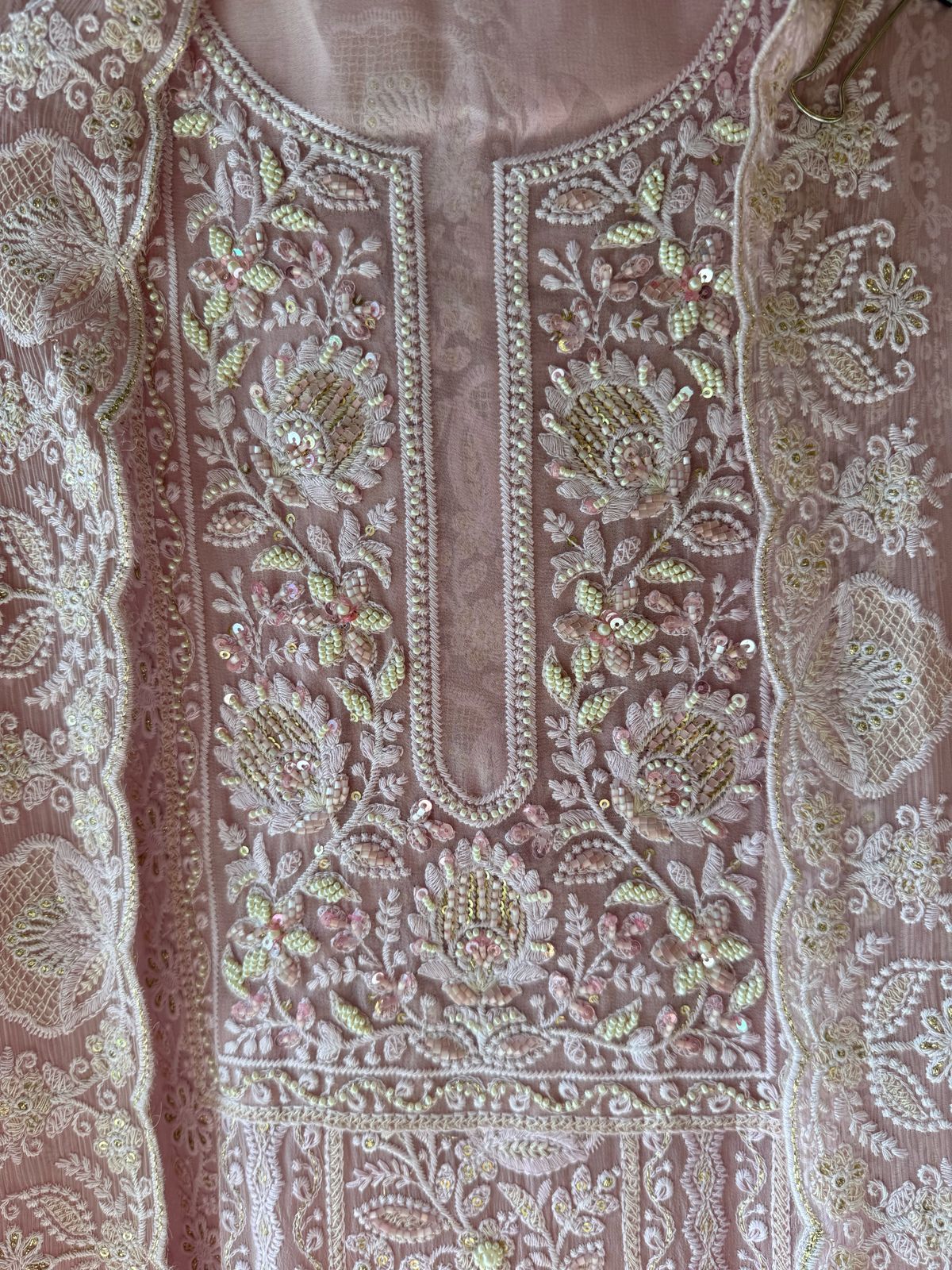 Pure Georgette Lakhnavi Embroidered Shirt