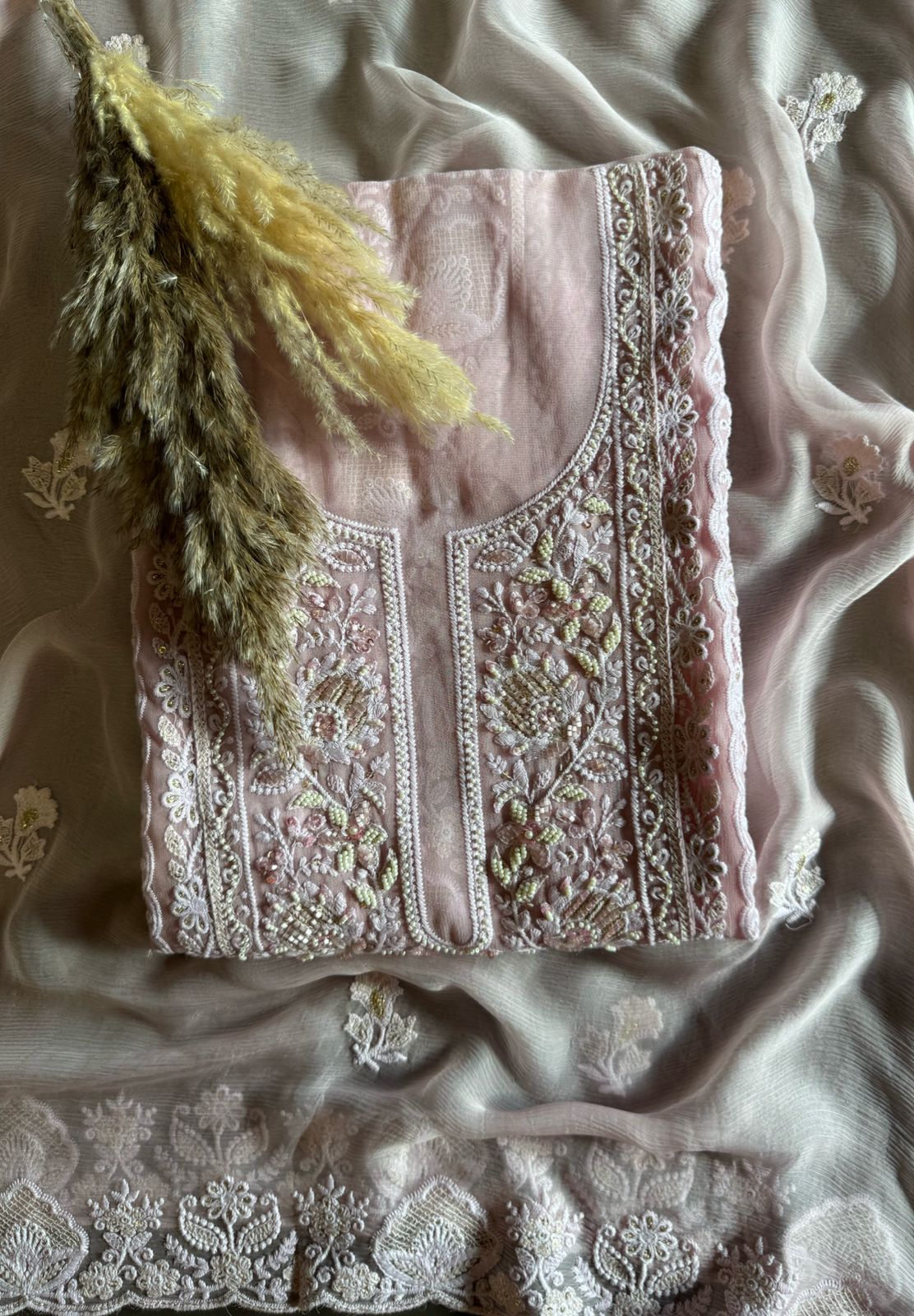 Pure Georgette Lakhnavi Embroidered Shirt