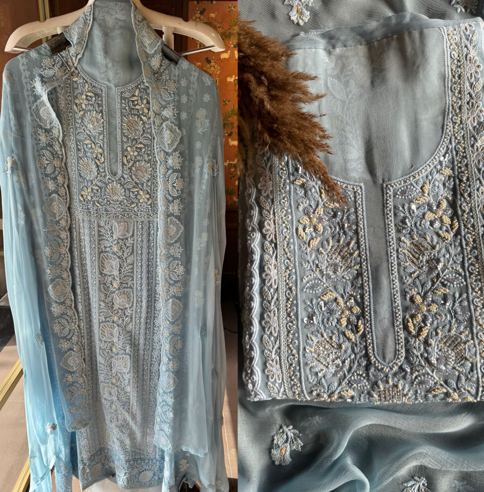 Pure Georgette Lakhnavi Embroidered Shirt (Copy)