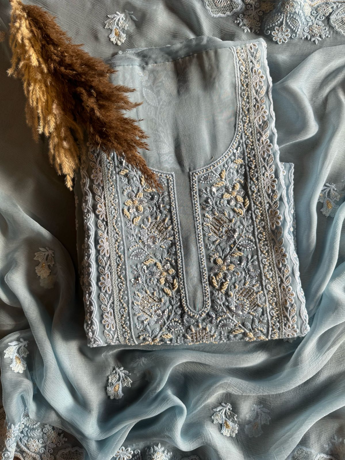 Pure Georgette Lakhnavi Embroidered Shirt (Copy)