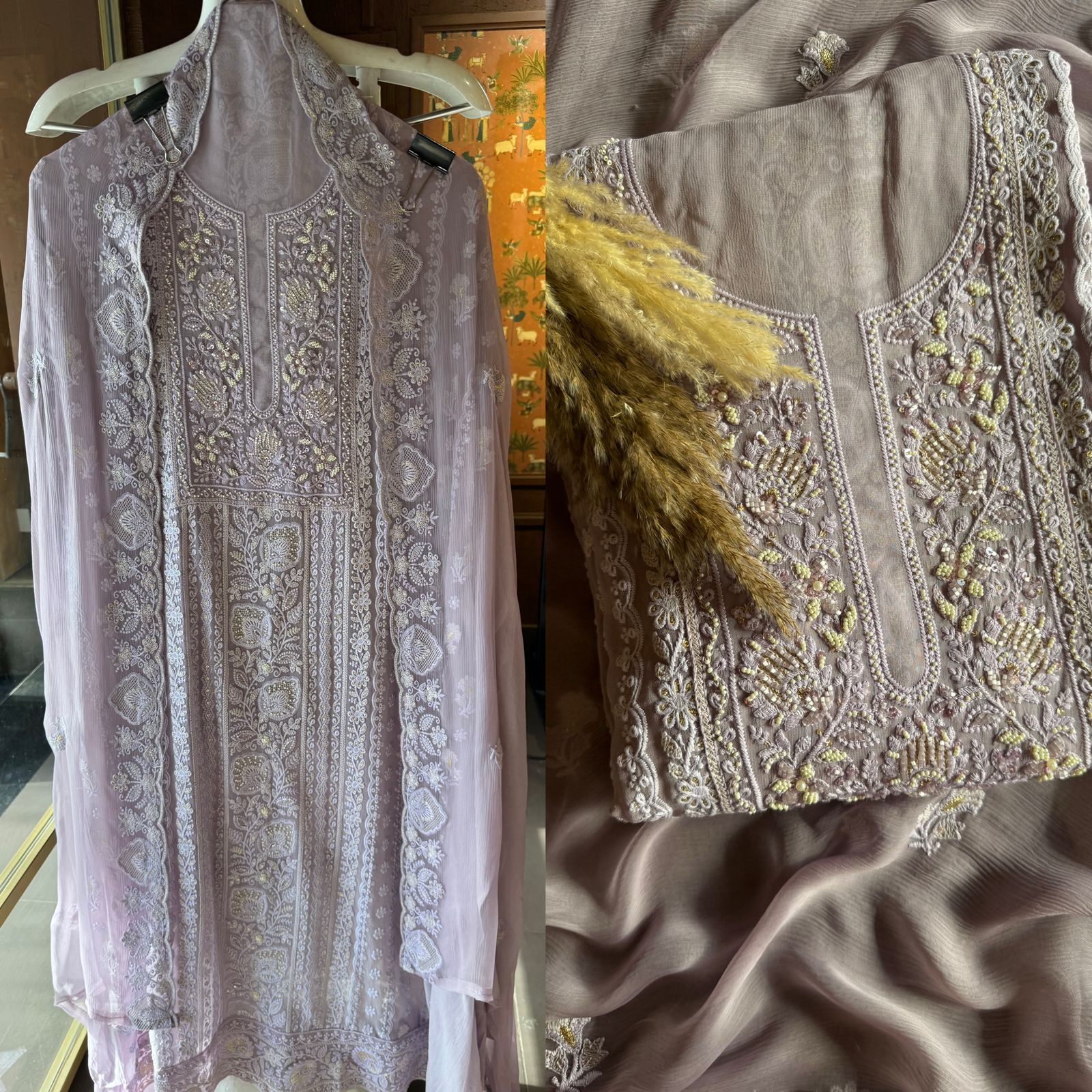 Pure Georgette Lakhnavi Embroidered Shirt
