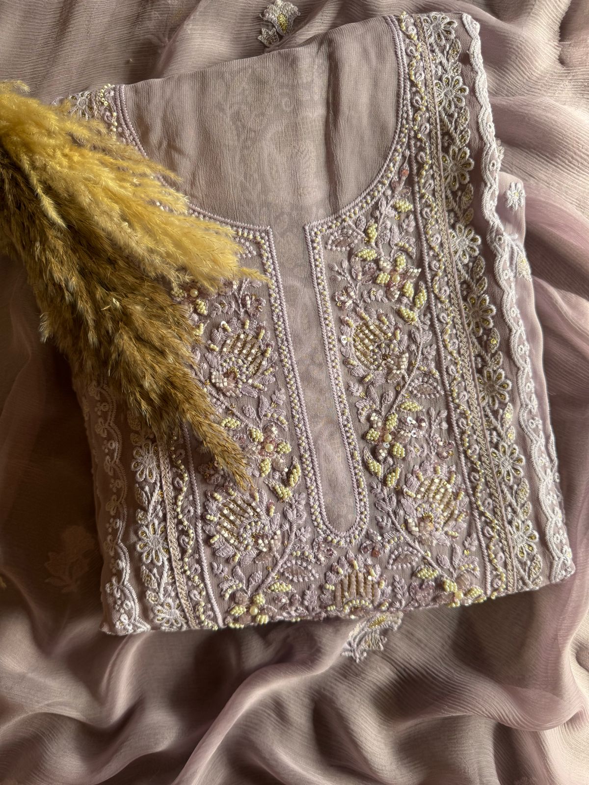 Pure Georgette Lakhnavi Embroidered Shirt