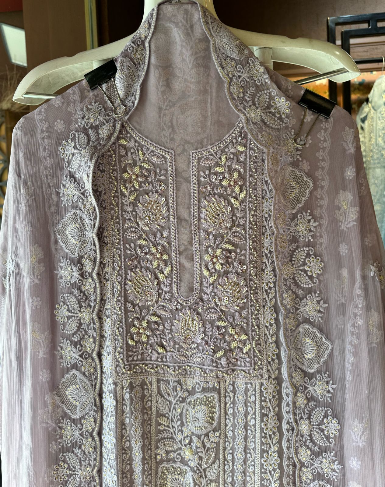 Pure Georgette Lakhnavi Embroidered Shirt