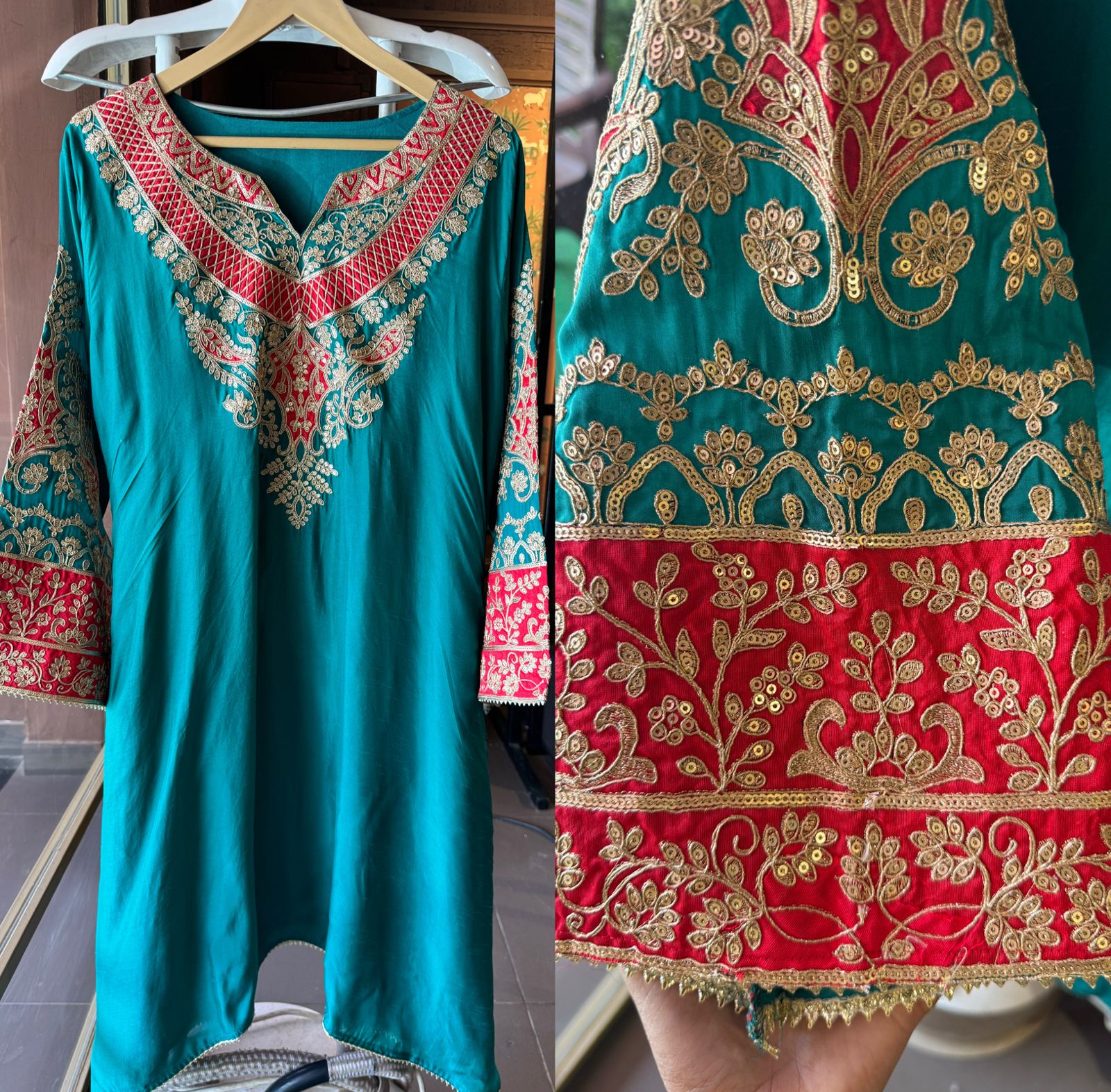 Pure 100% silk Kurta with Very beautiful Gold Zari