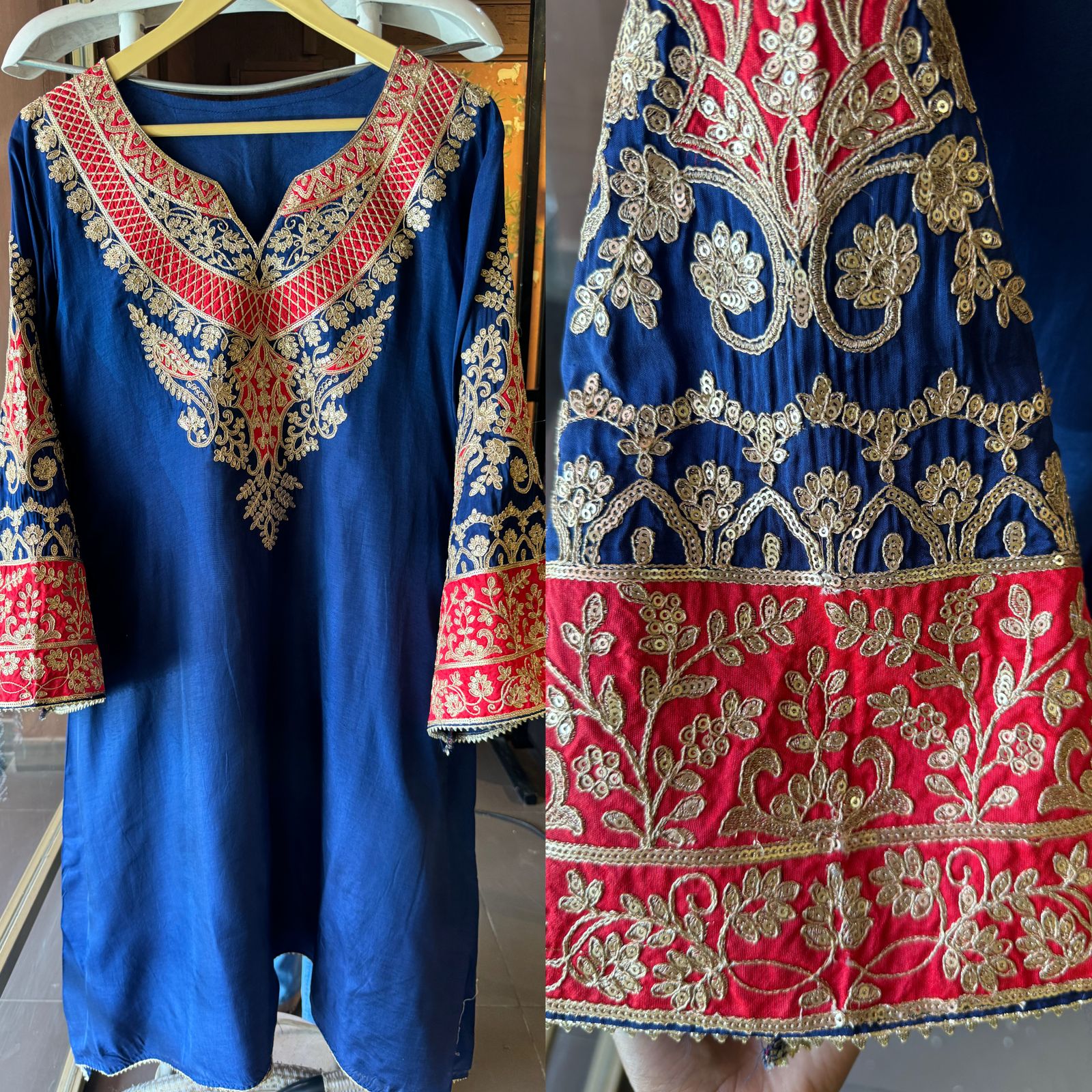 Pure 100% silk Kurta with Very beautiful Gold Zari