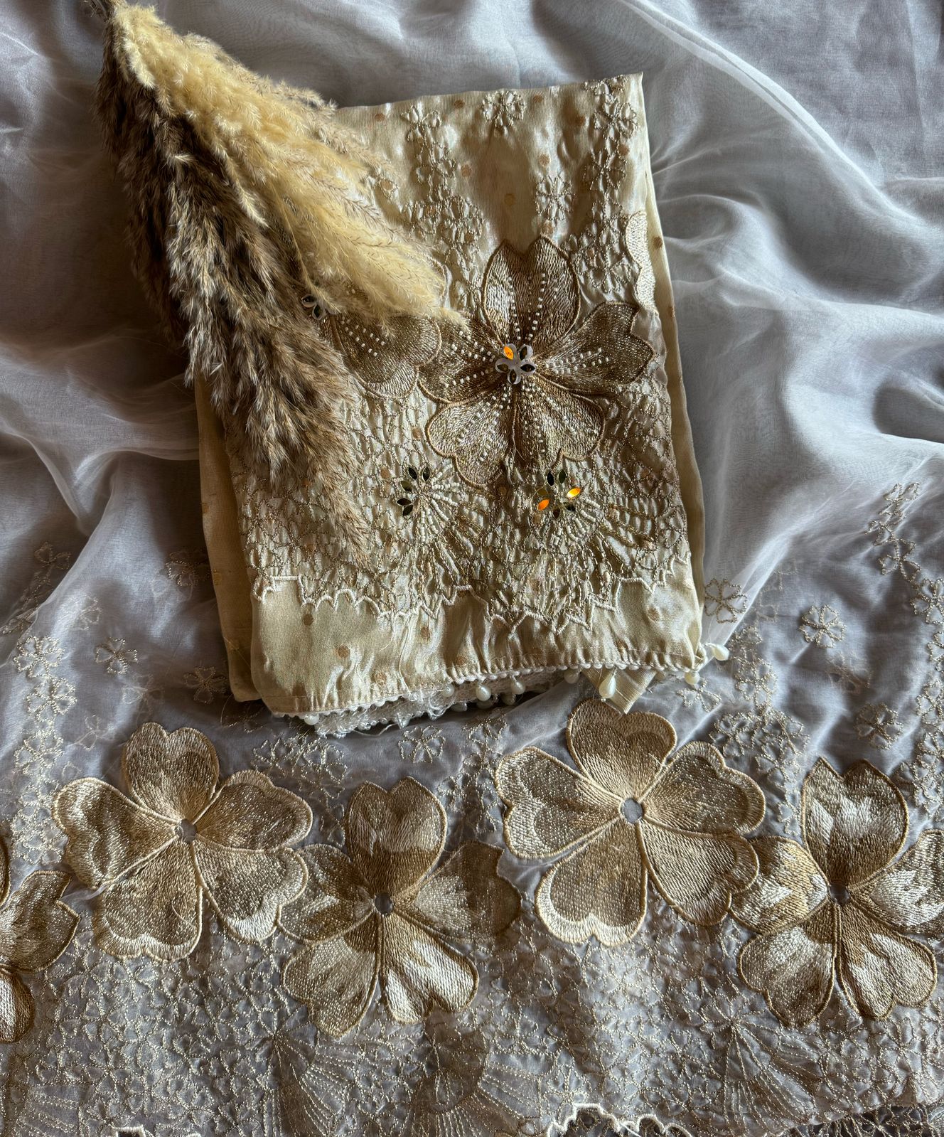 Soft shimmer tissue Unstitched Full size shirt