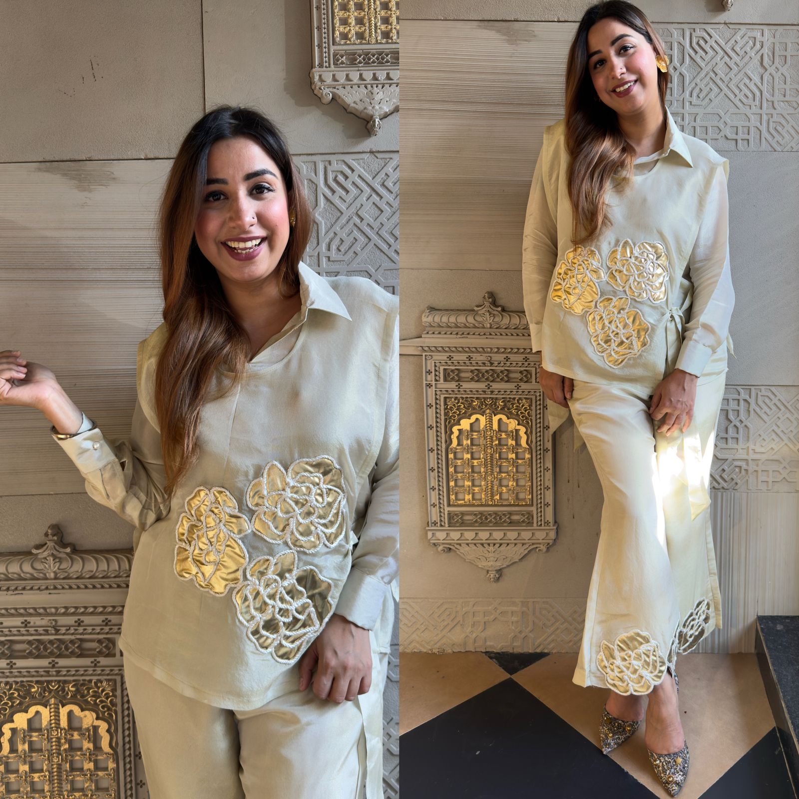 Shop our Latest a very stunning ivory gold 3 pc co-ord set