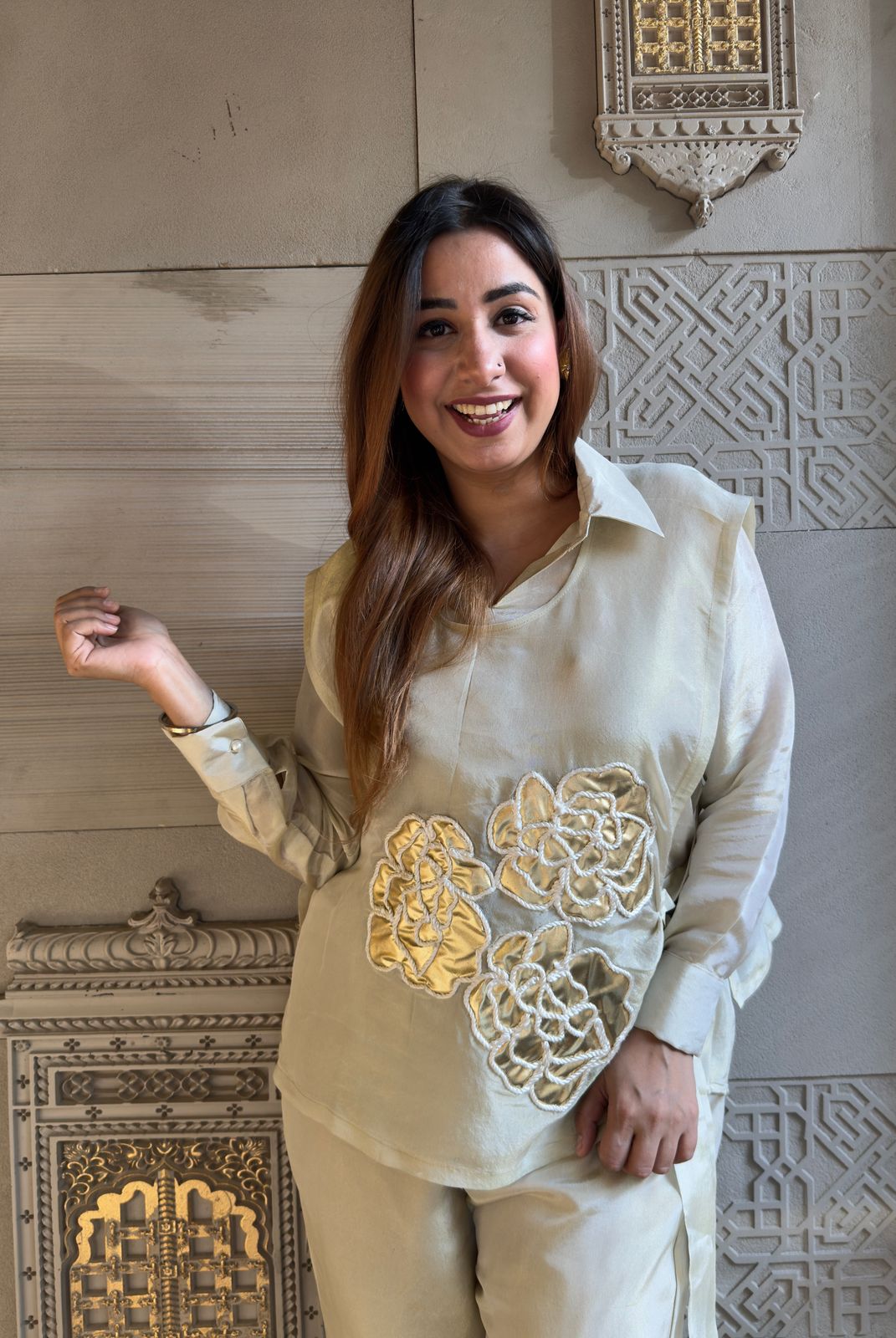 Shop our Latest a very stunning ivory gold 3 pc co-ord set