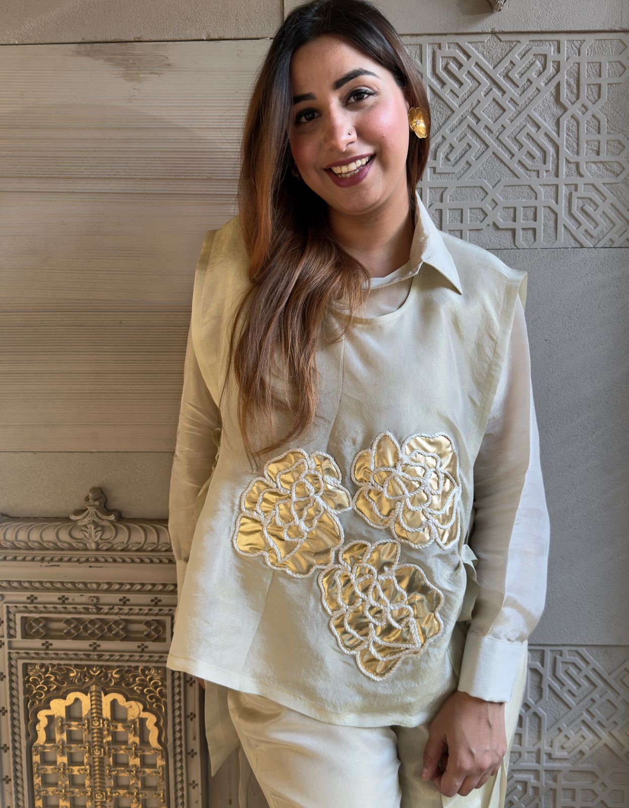 Shop our Latest a very stunning ivory gold 3 pc co-ord set