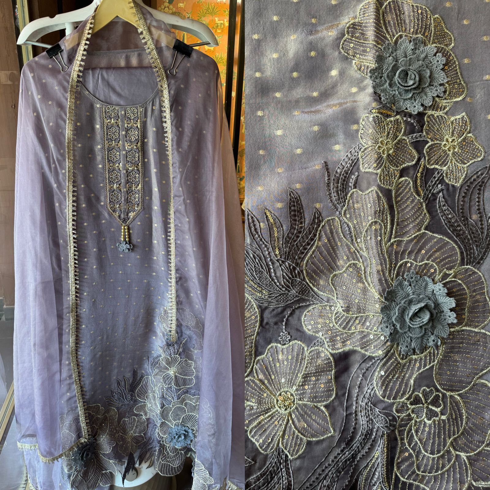 Soft shimmer tissue Unstitched Full size shirt