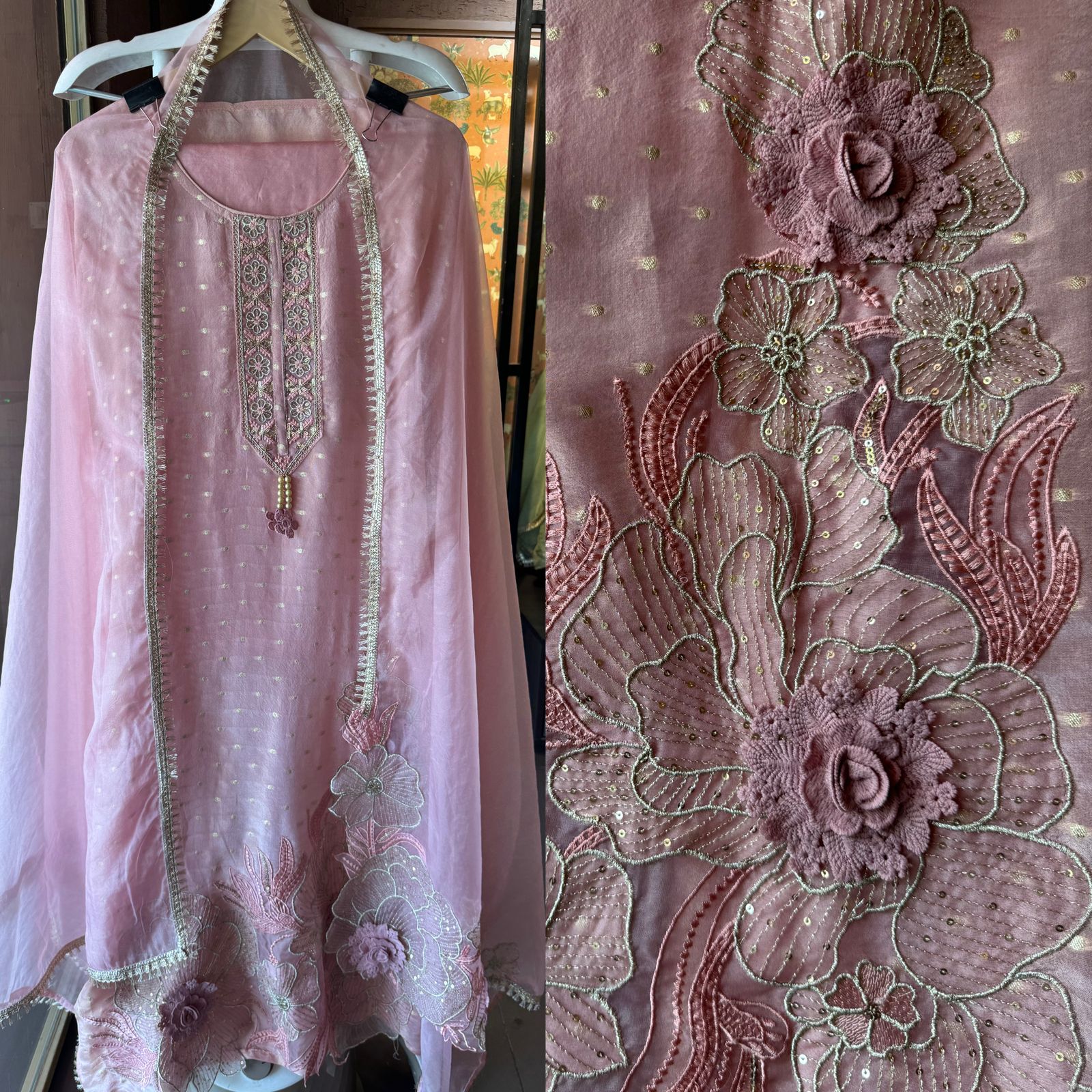 Soft shimmer tissue Unstitched Full size shirt