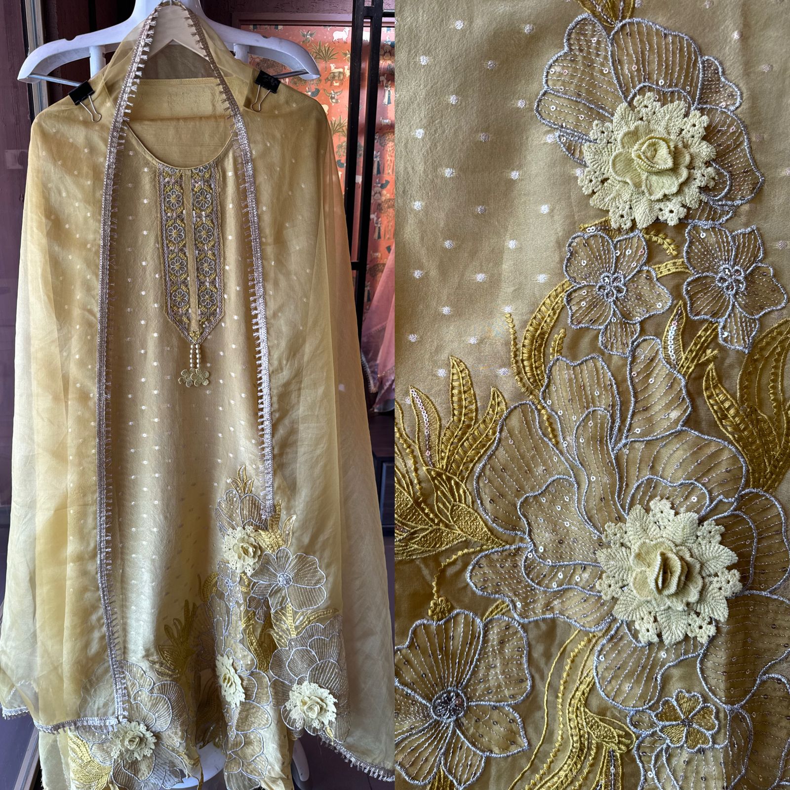 Soft shimmer tissue Unstitched Full size shirt