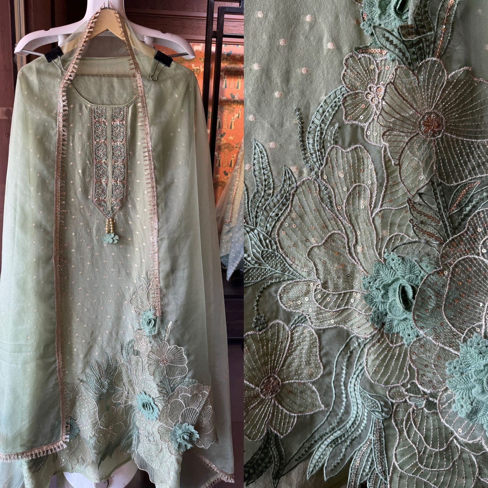 Soft shimmer tissue Unstitched Full size shirt