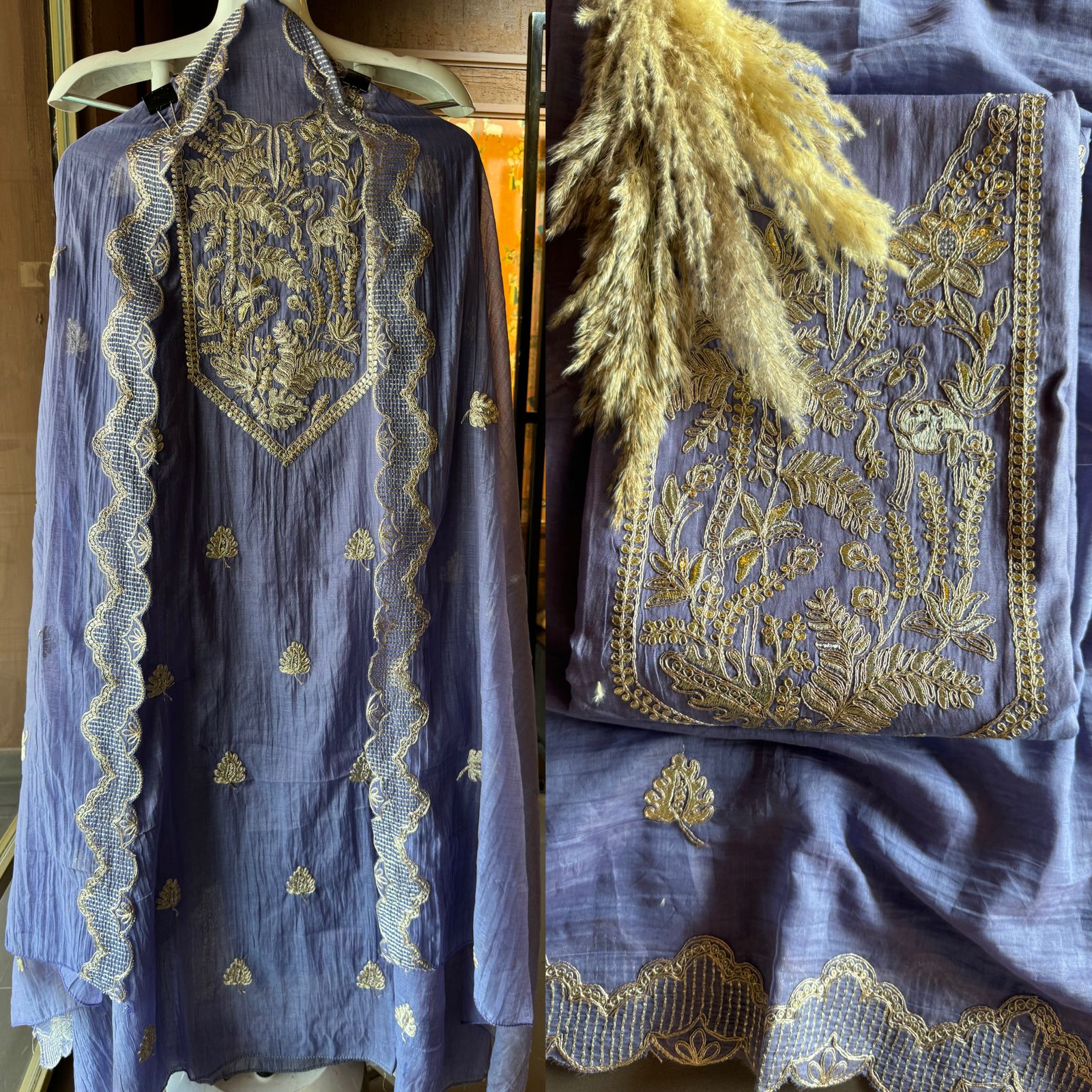 Shop Our latest Mul Chanderi Articles with pitta work