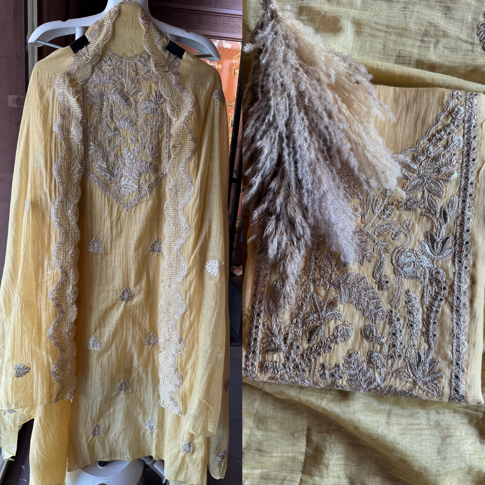 Shop Our latest Mul Chanderi Articles with pitta work