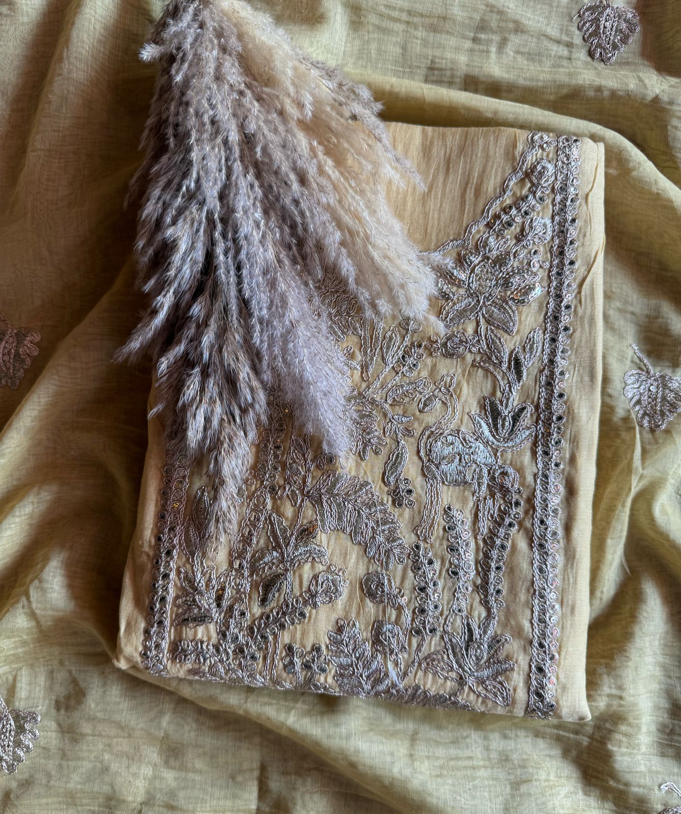 Shop Our latest Mul Chanderi Articles with pitta work