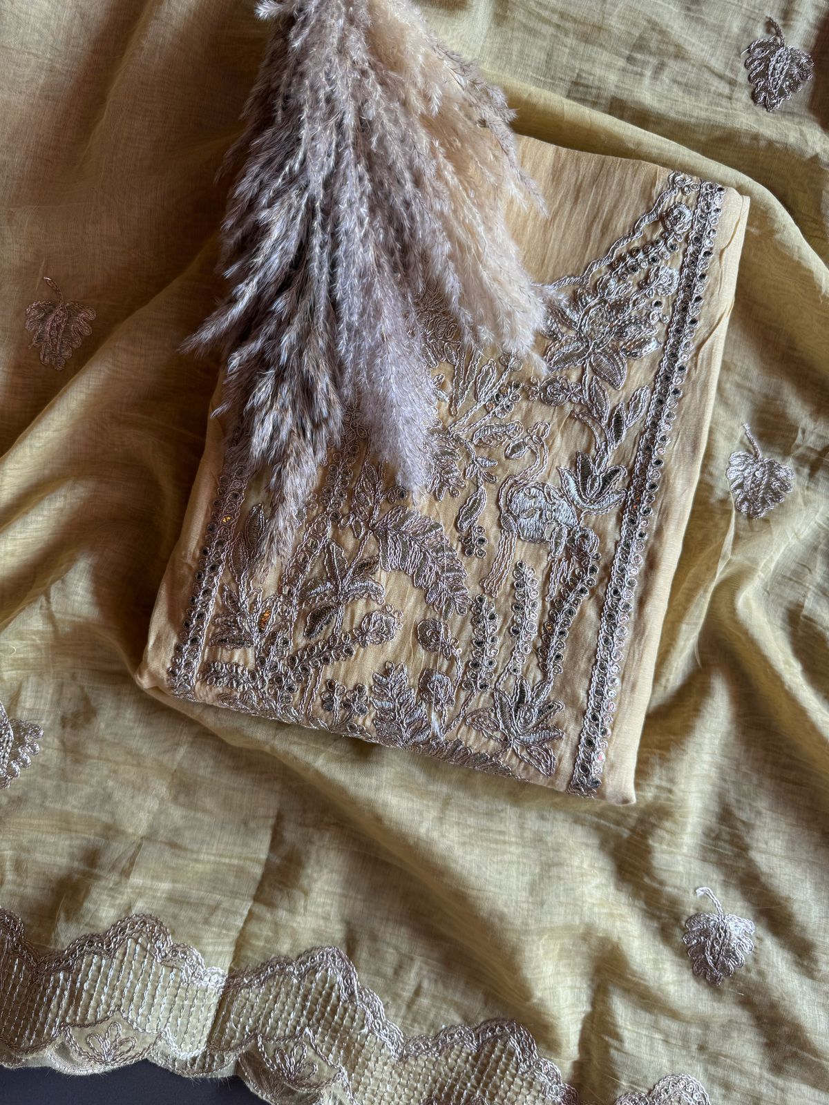 Shop Our latest Mul Chanderi Articles with pitta work