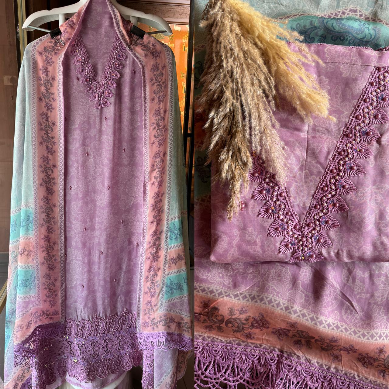 Soft organza Unstitched suit