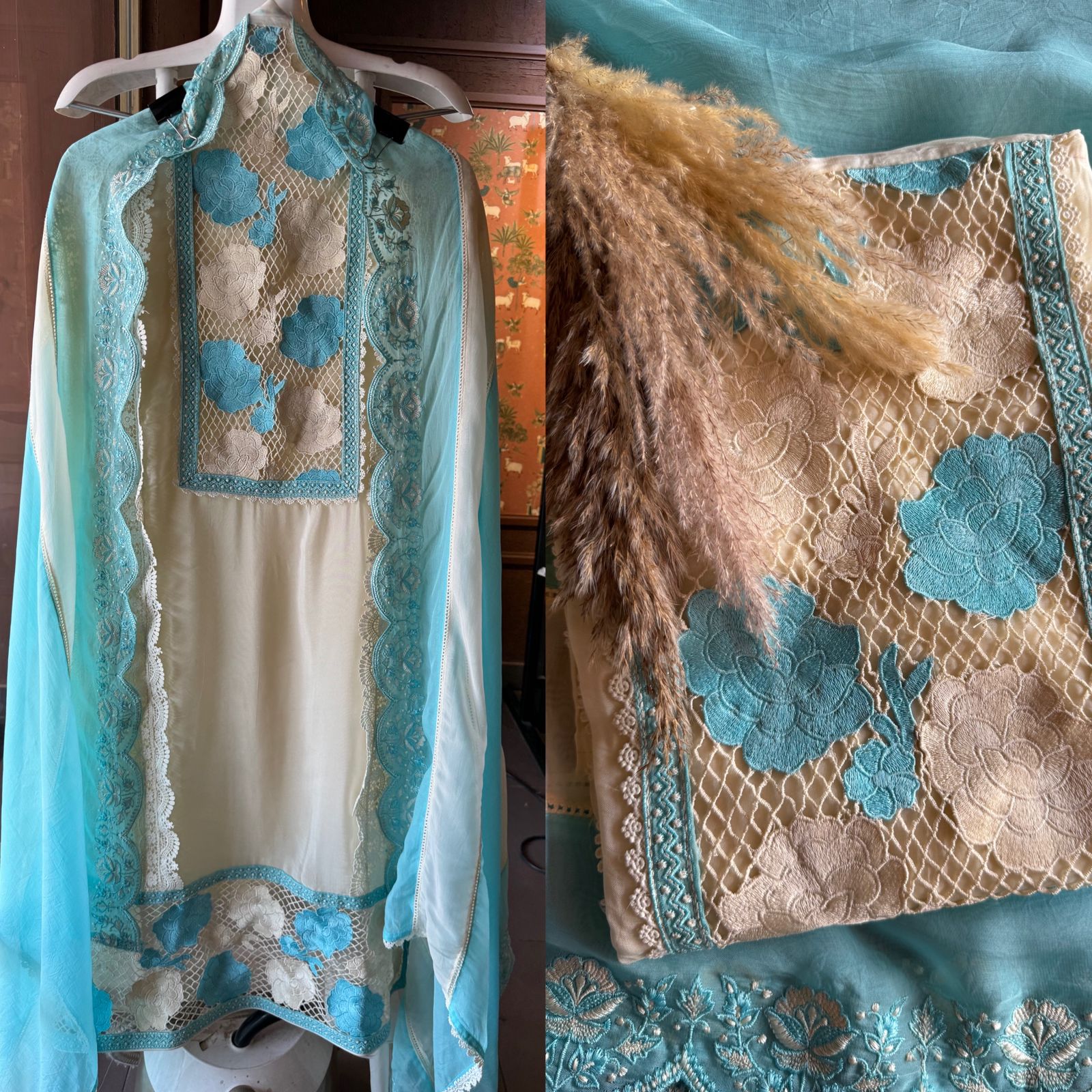 Pure soft organza  unstitched Suit