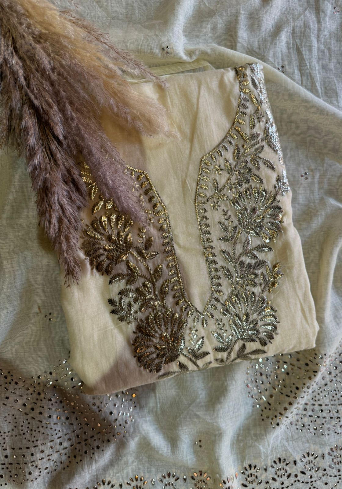 Shop Our latest Mul Chanderi Articles with pitta work