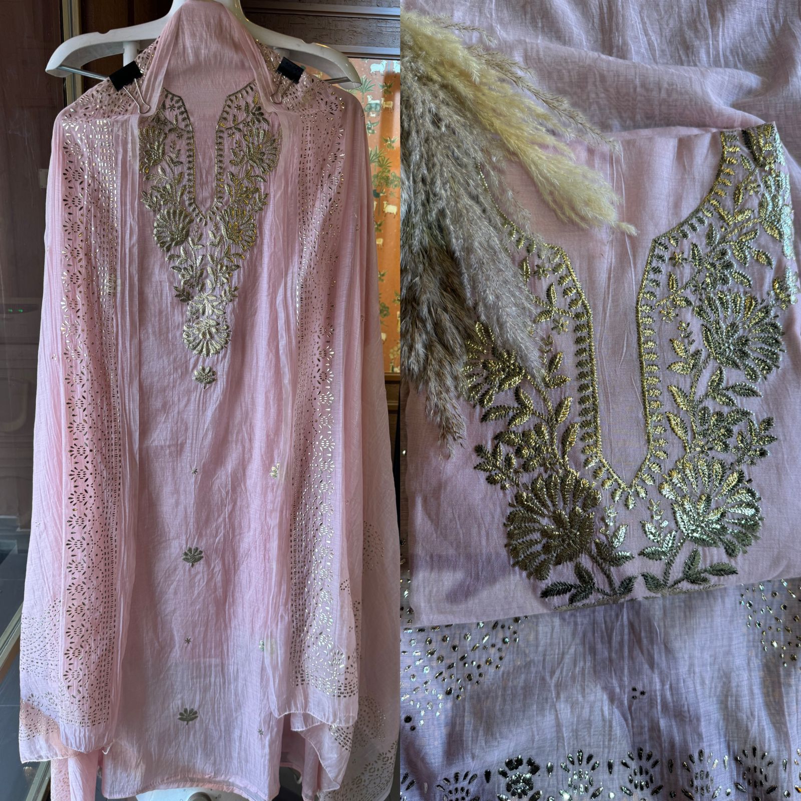 Shop Our latest Mul Chanderi Articles with pitta work