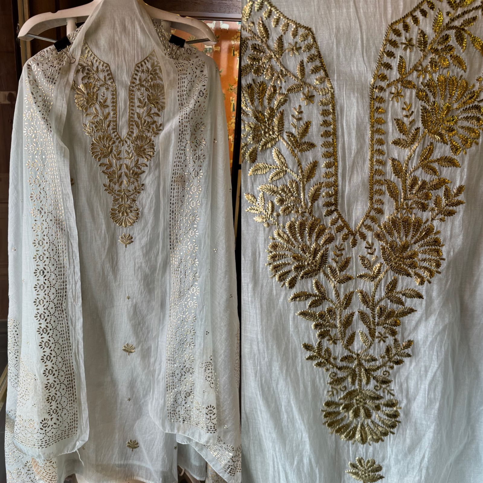 Shop Our latest Mul Chanderi Articles with pitta work