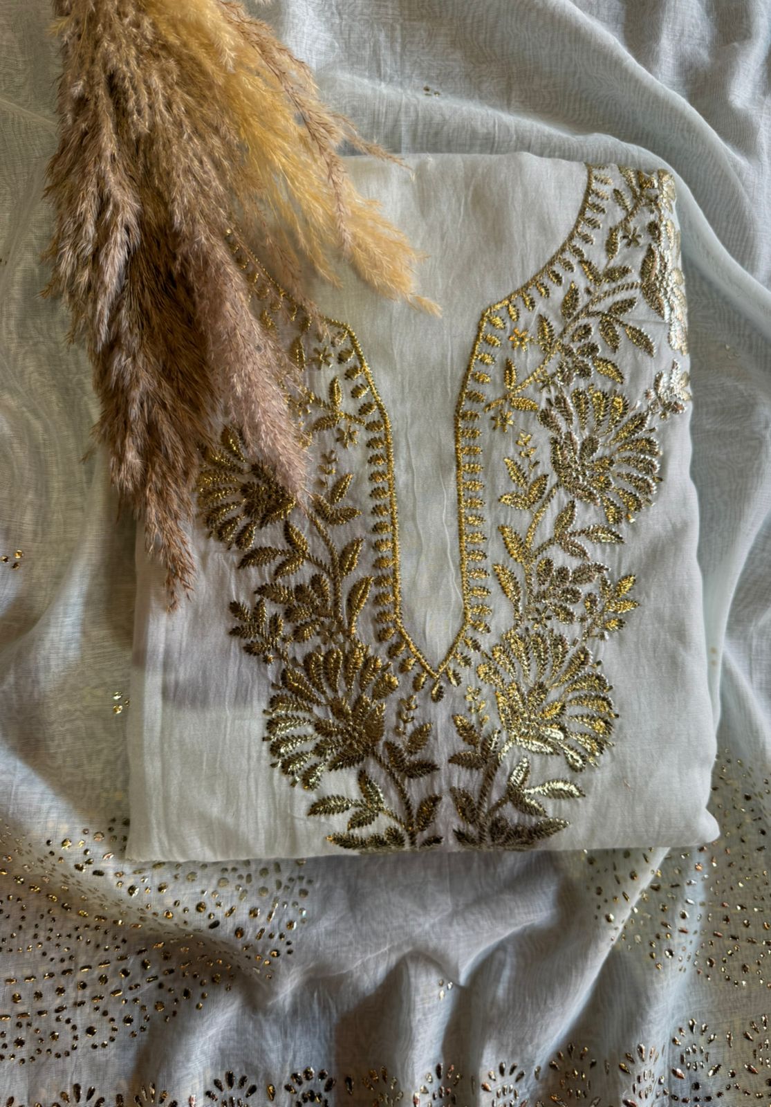 Shop Our latest Mul Chanderi Articles with pitta work